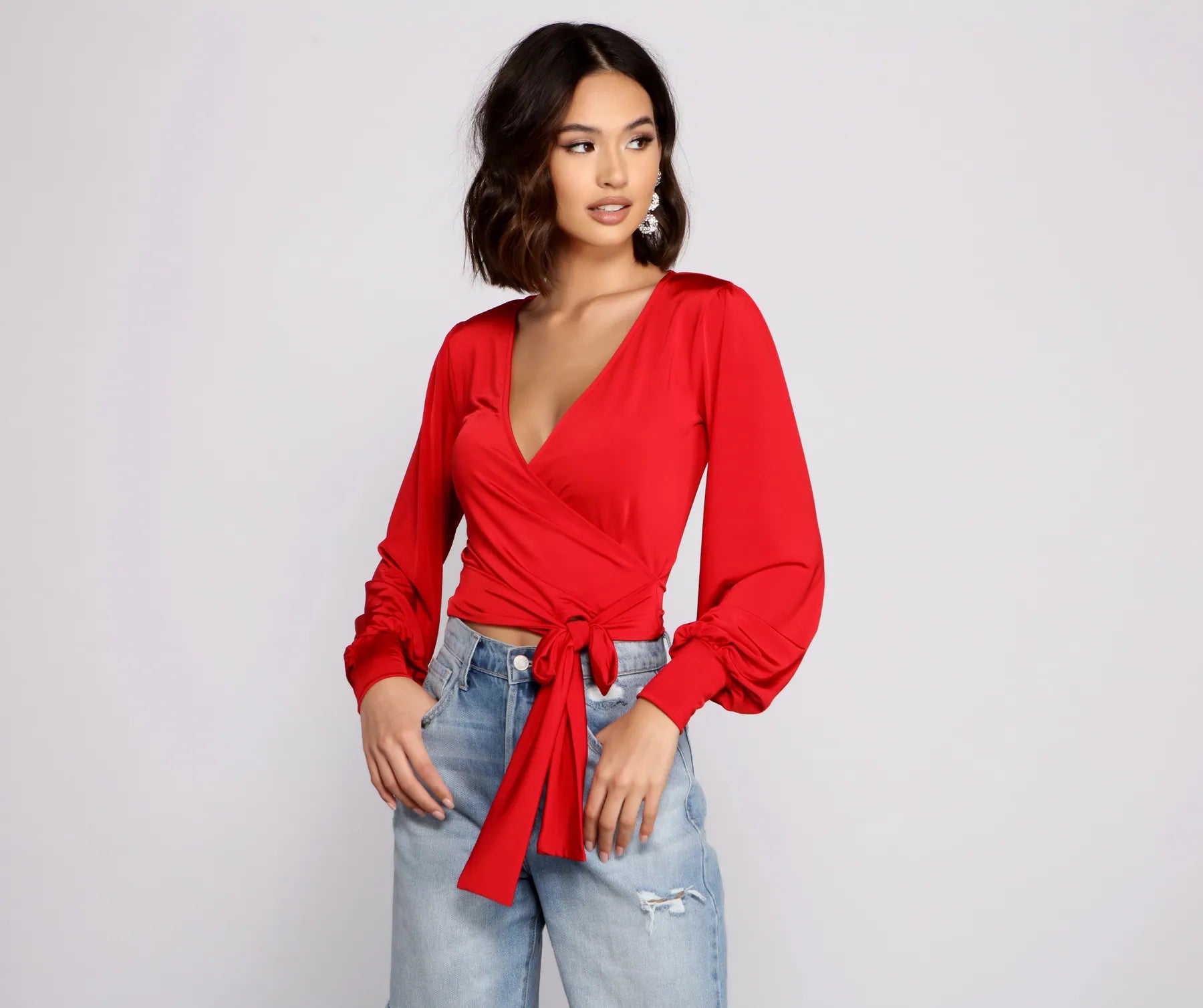 Slinky Knit Wrap Front Top - Image 5