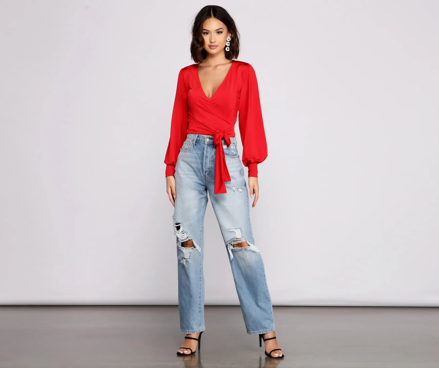 Slinky Knit Wrap Front Top - Image 8