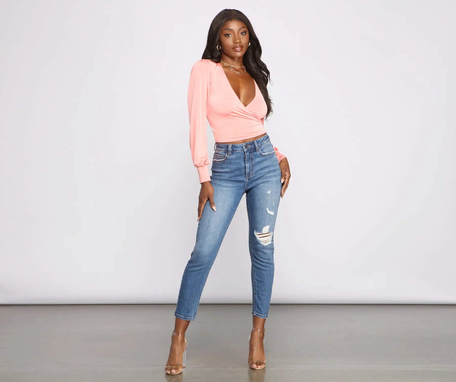 Slinky Knit Wrap Front Top - Image 52