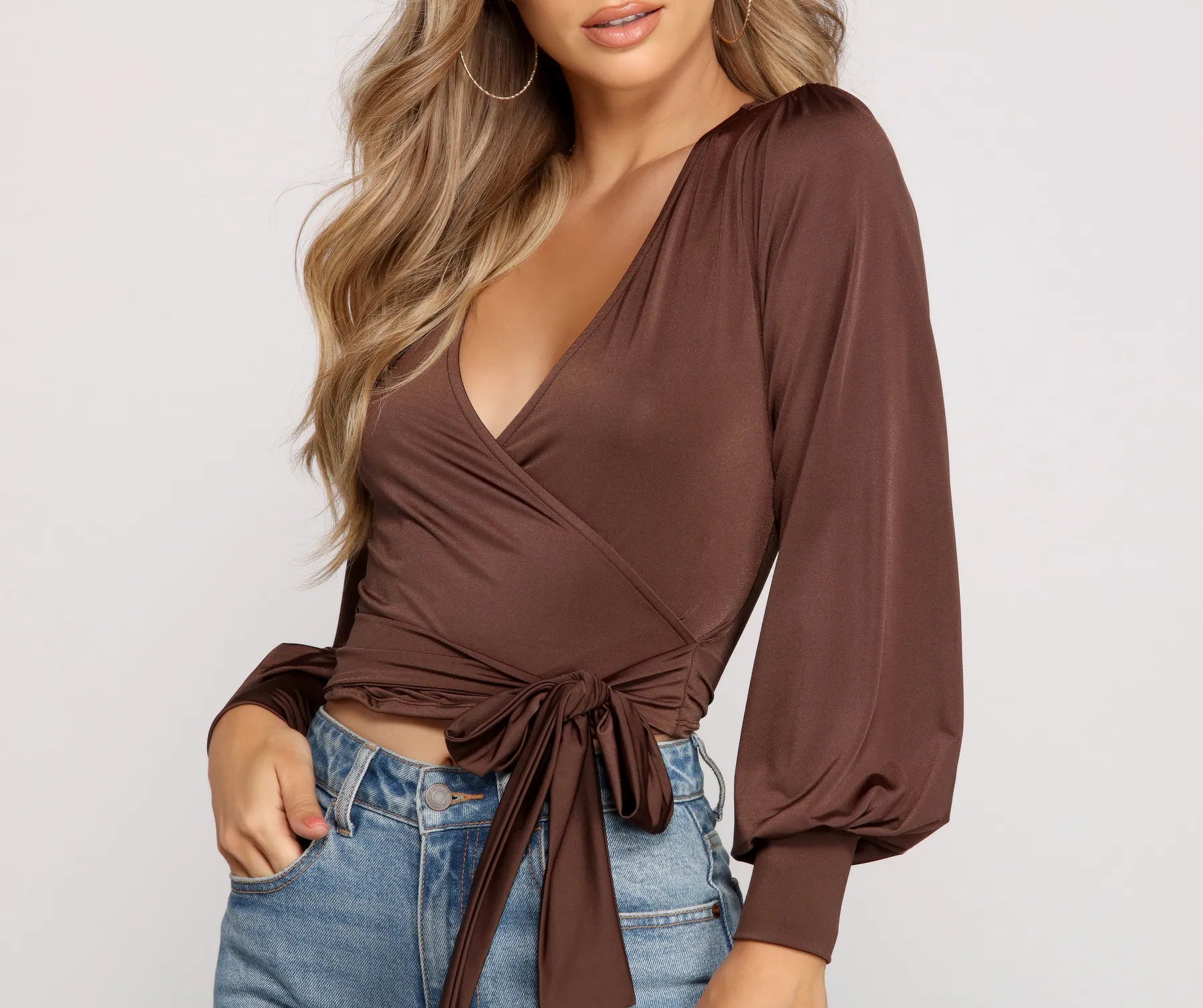 Slinky Knit Wrap Front Top - Image 36