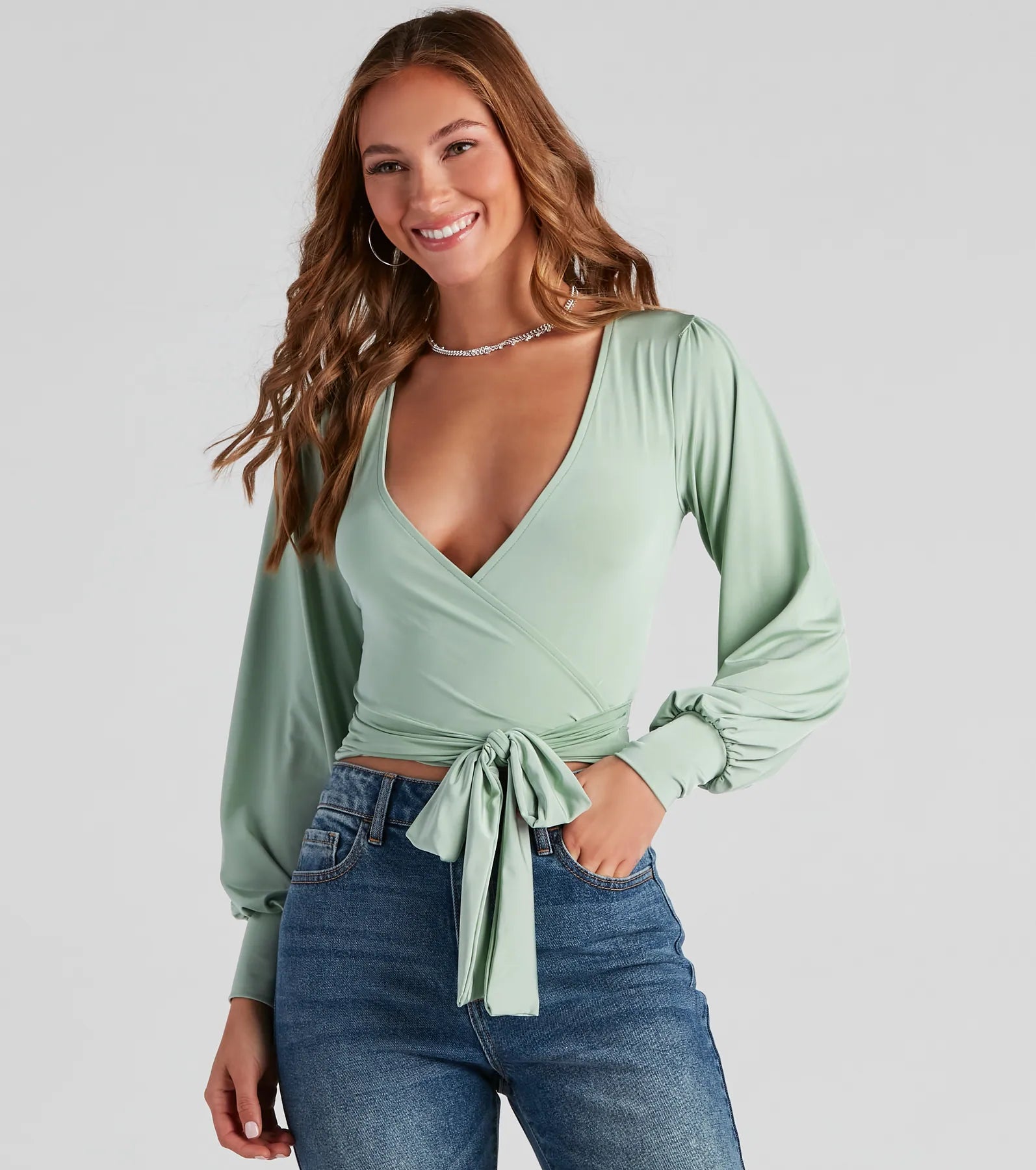Slinky Knit Wrap Front Top - Image 13