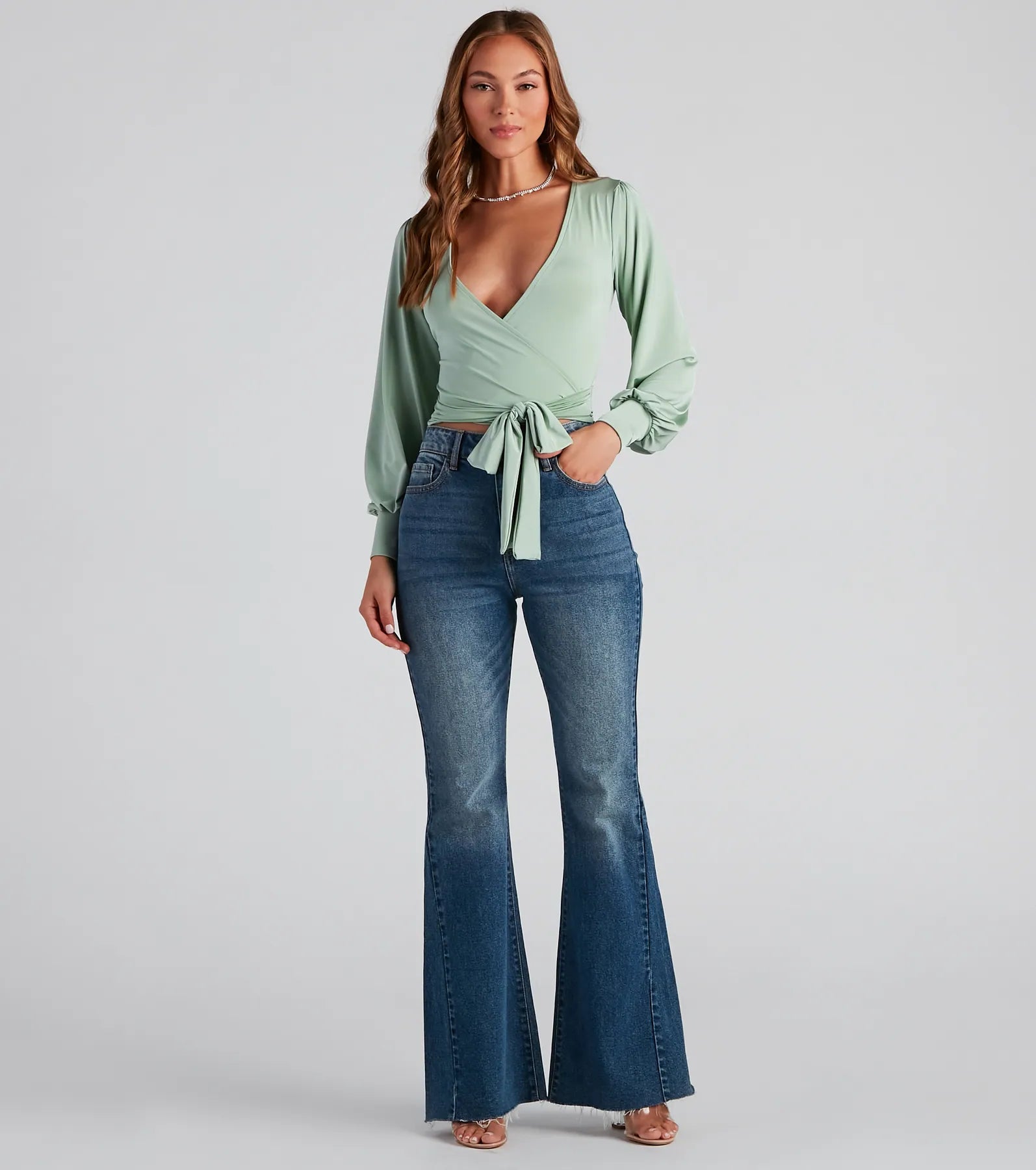 Slinky Knit Wrap Front Top - Image 15