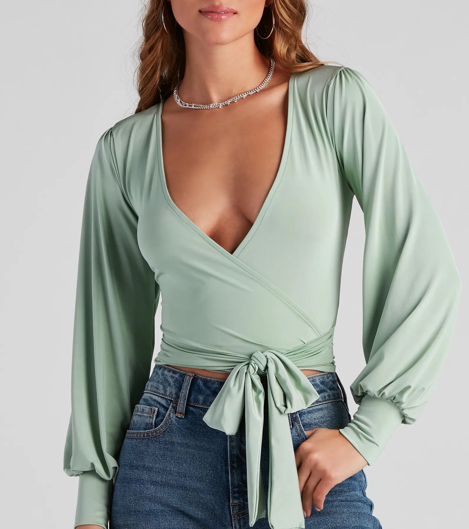 Slinky Knit Wrap Front Top - Image 16