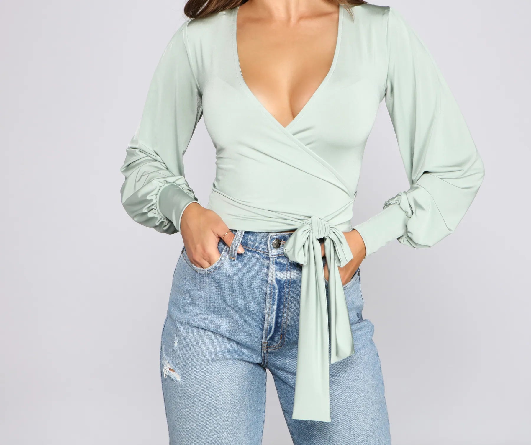 Slinky Knit Wrap Front Top - Image 18