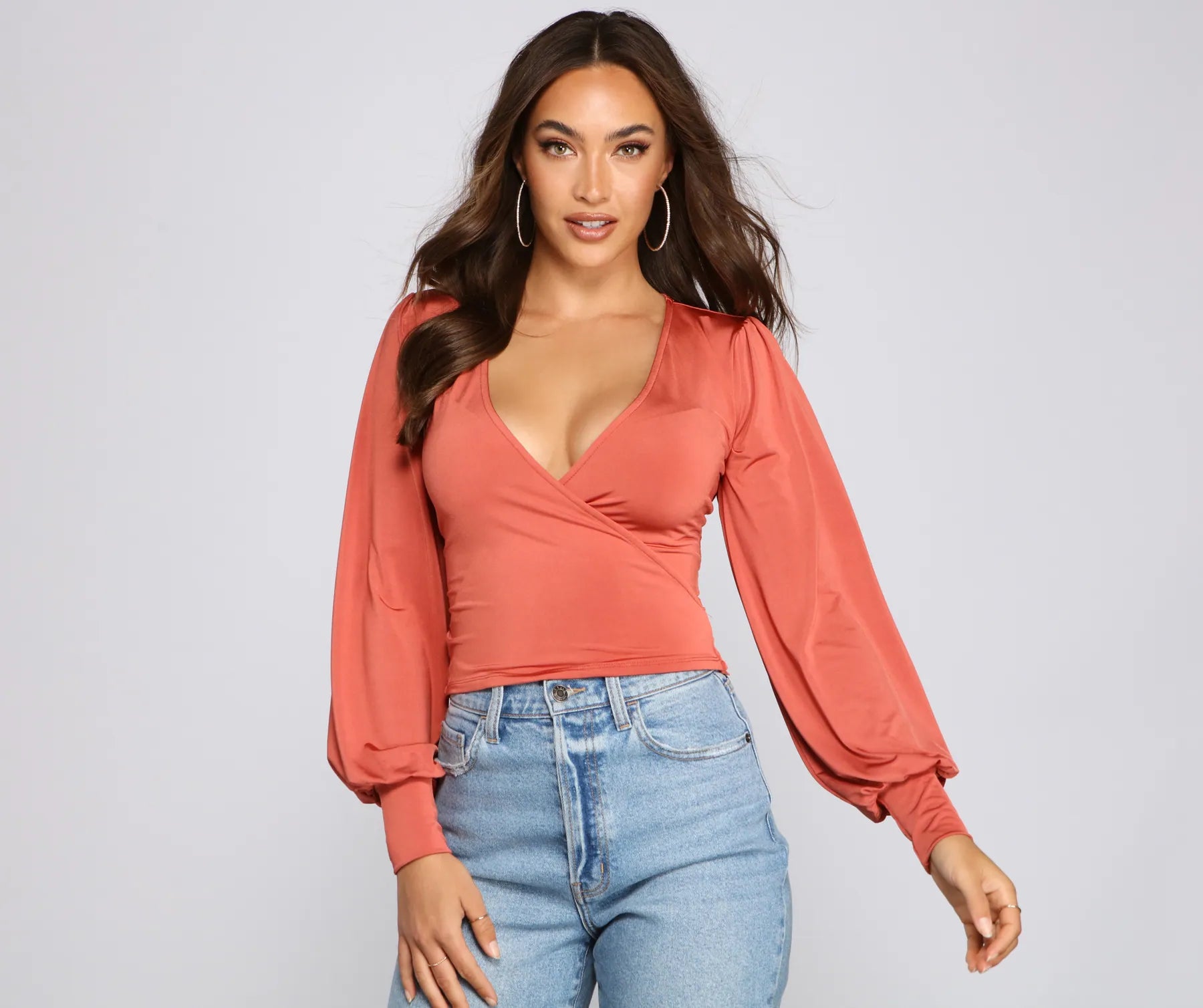 Slinky Knit Wrap Front Top - Image 56