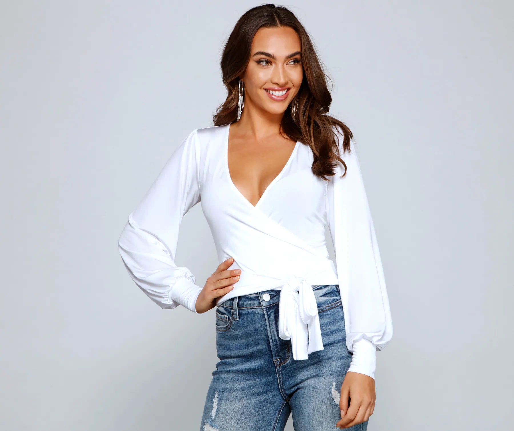 Slinky Knit Wrap Front Top - Image 27