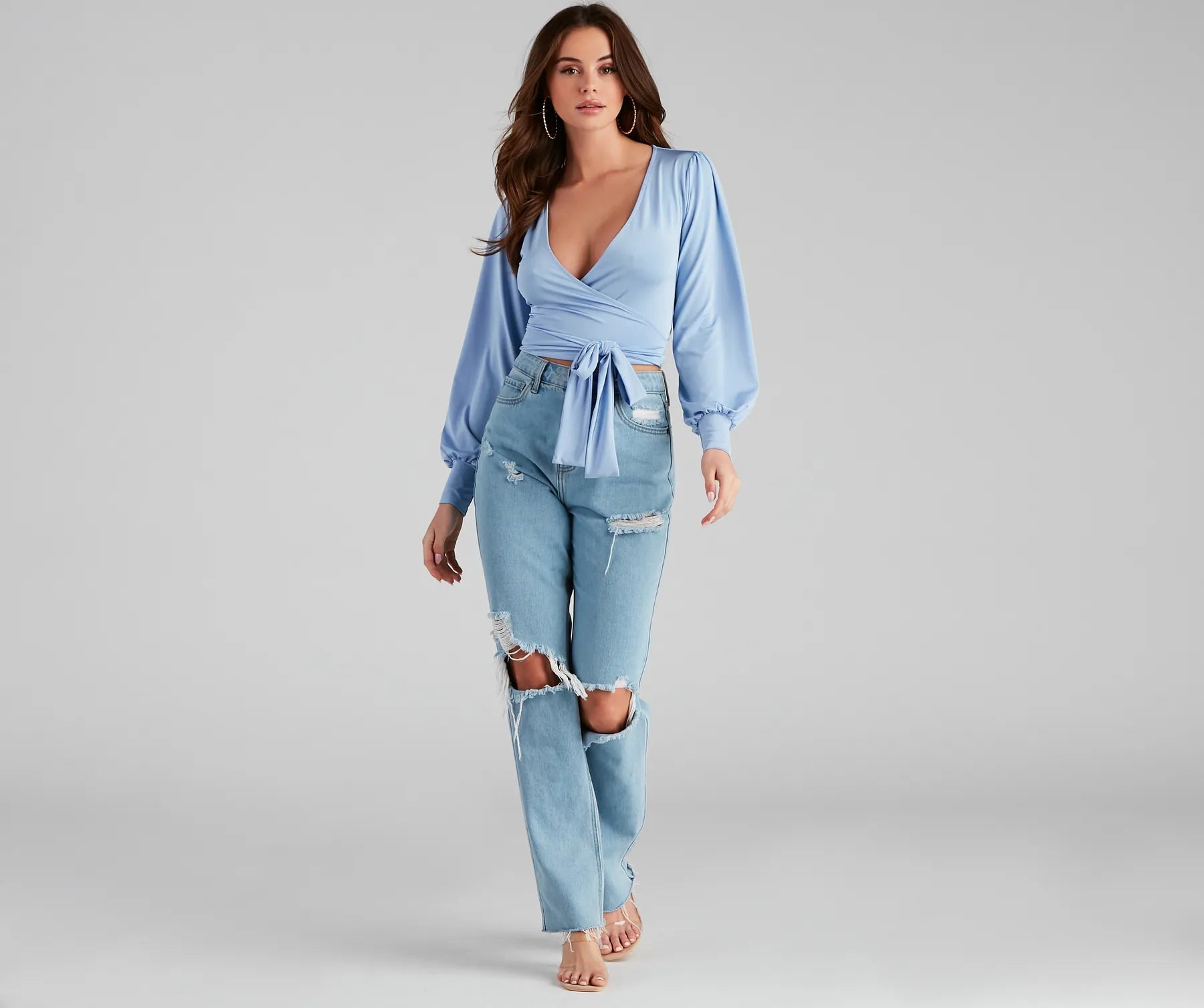 Slinky Knit Wrap Front Top - Image 21