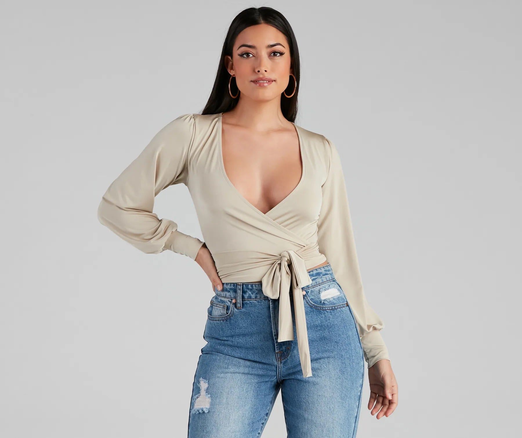 Slinky Knit Wrap Front Top - Image 9