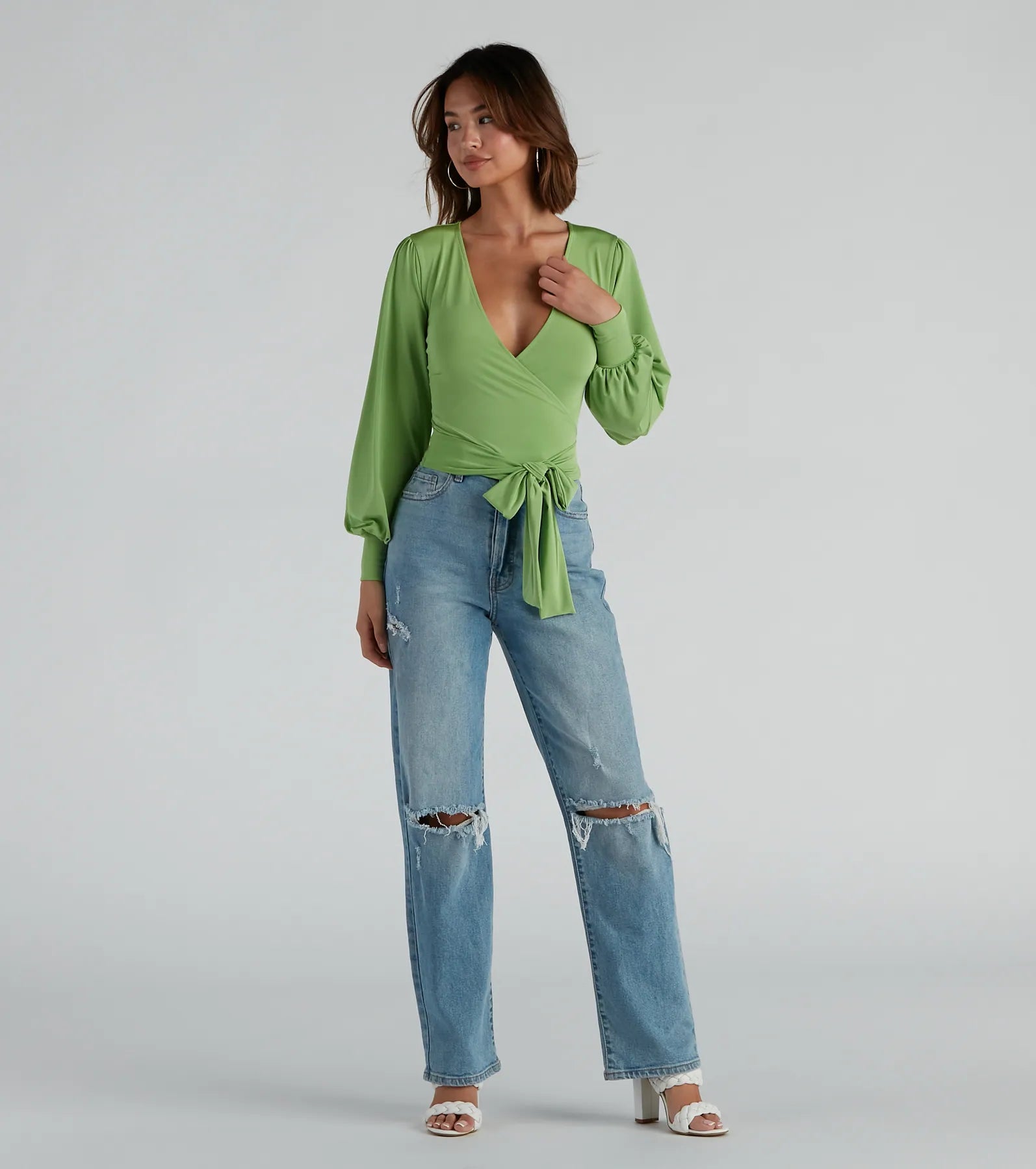 Slinky Knit Wrap Front Top - Image 63