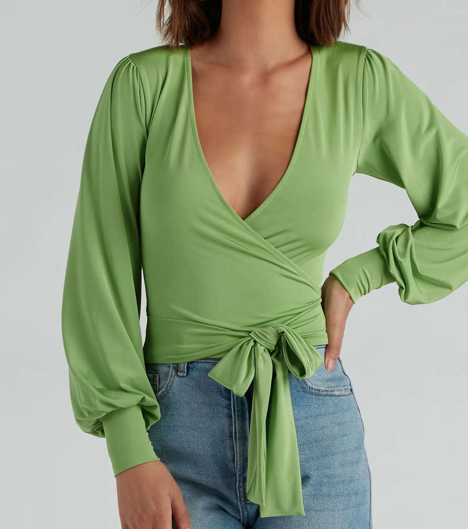 Slinky Knit Wrap Front Top - Image 64