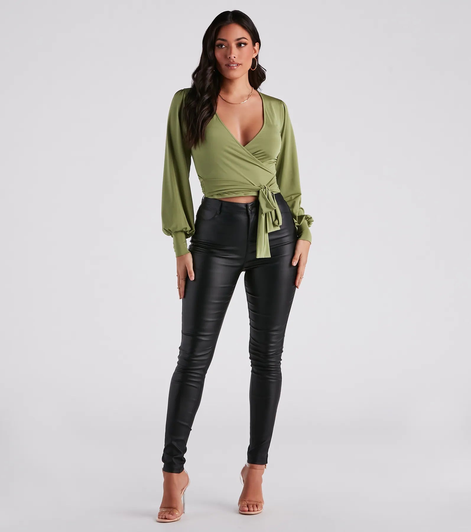 Slinky Knit Wrap Front Top - Image 75