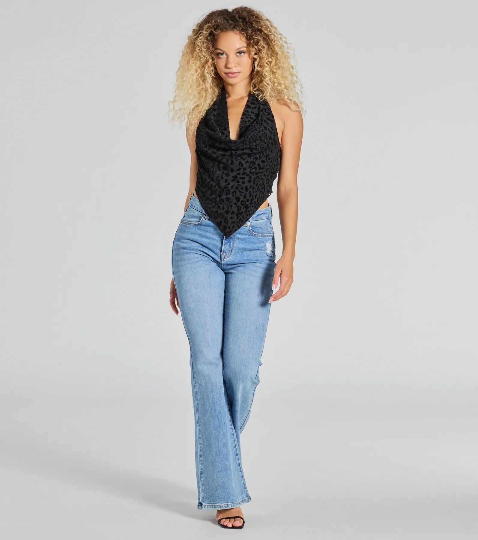 Alluring Flocked Leopard Print Halter Top - Image 3