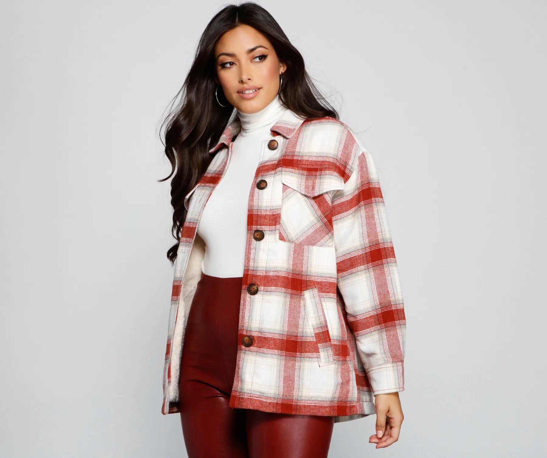 Falling For Cozy Vibes Plaid Sherpa Jacket - Image 6