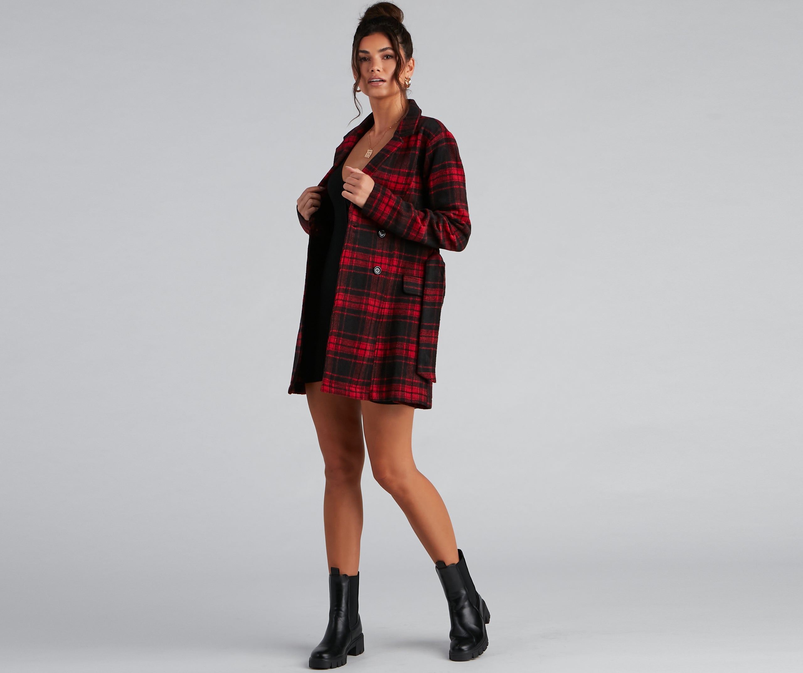 Timeless Chic Plaid Belted Faux Wool Jacket - Image 5