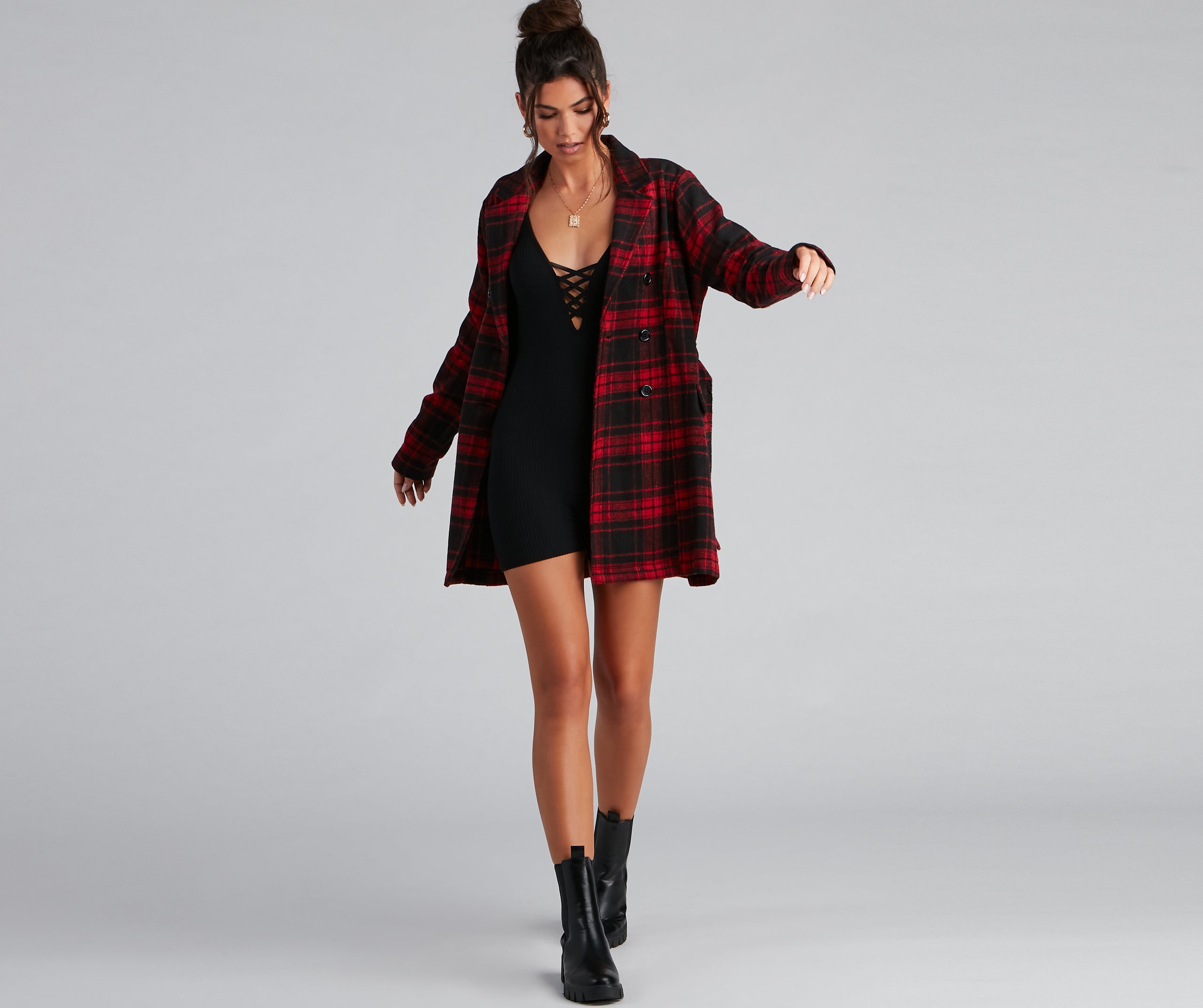 Timeless Chic Plaid Belted Faux Wool Jacket - Image 6