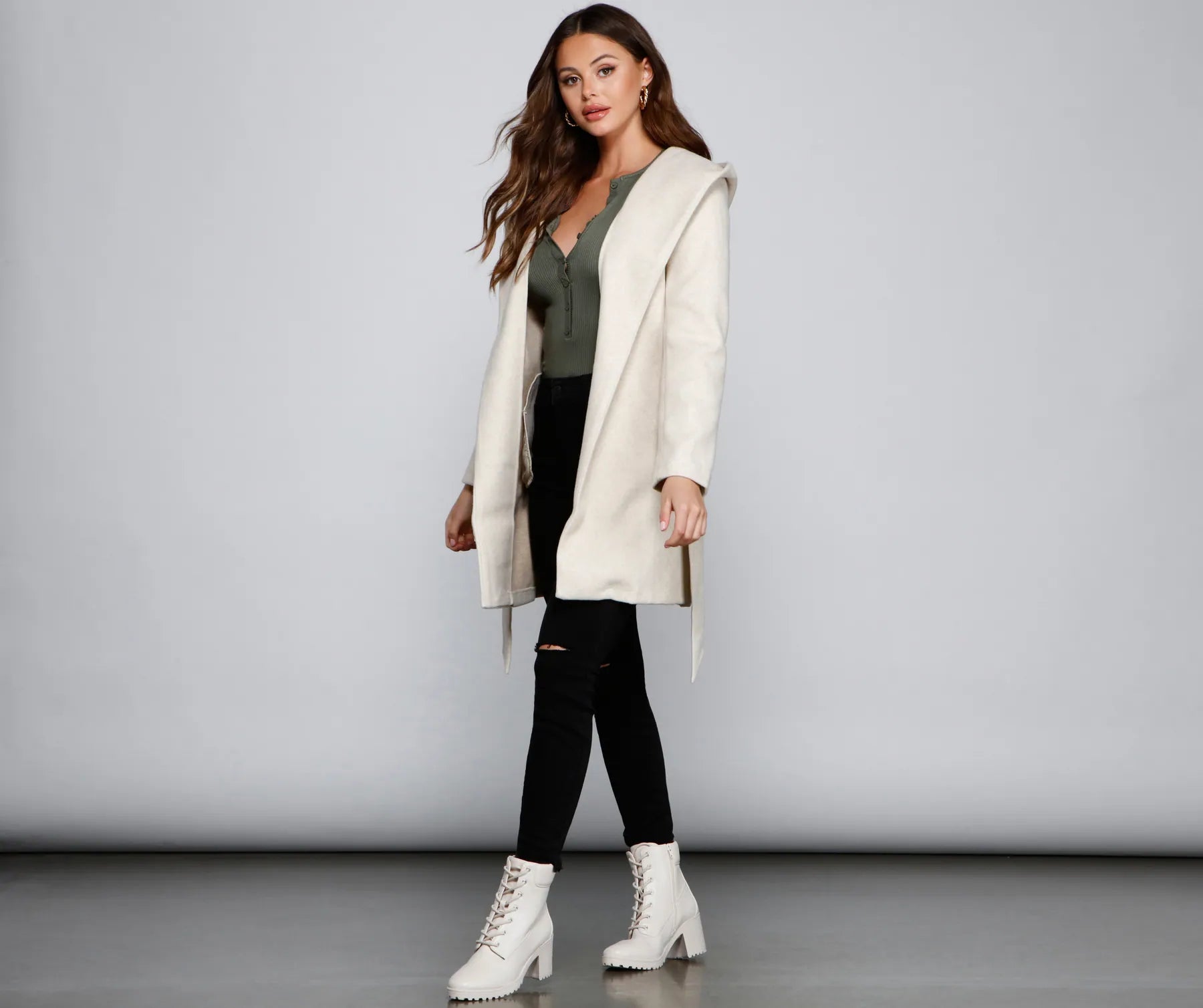 Belted Sophistication Faux Wool Coat - Image 5
