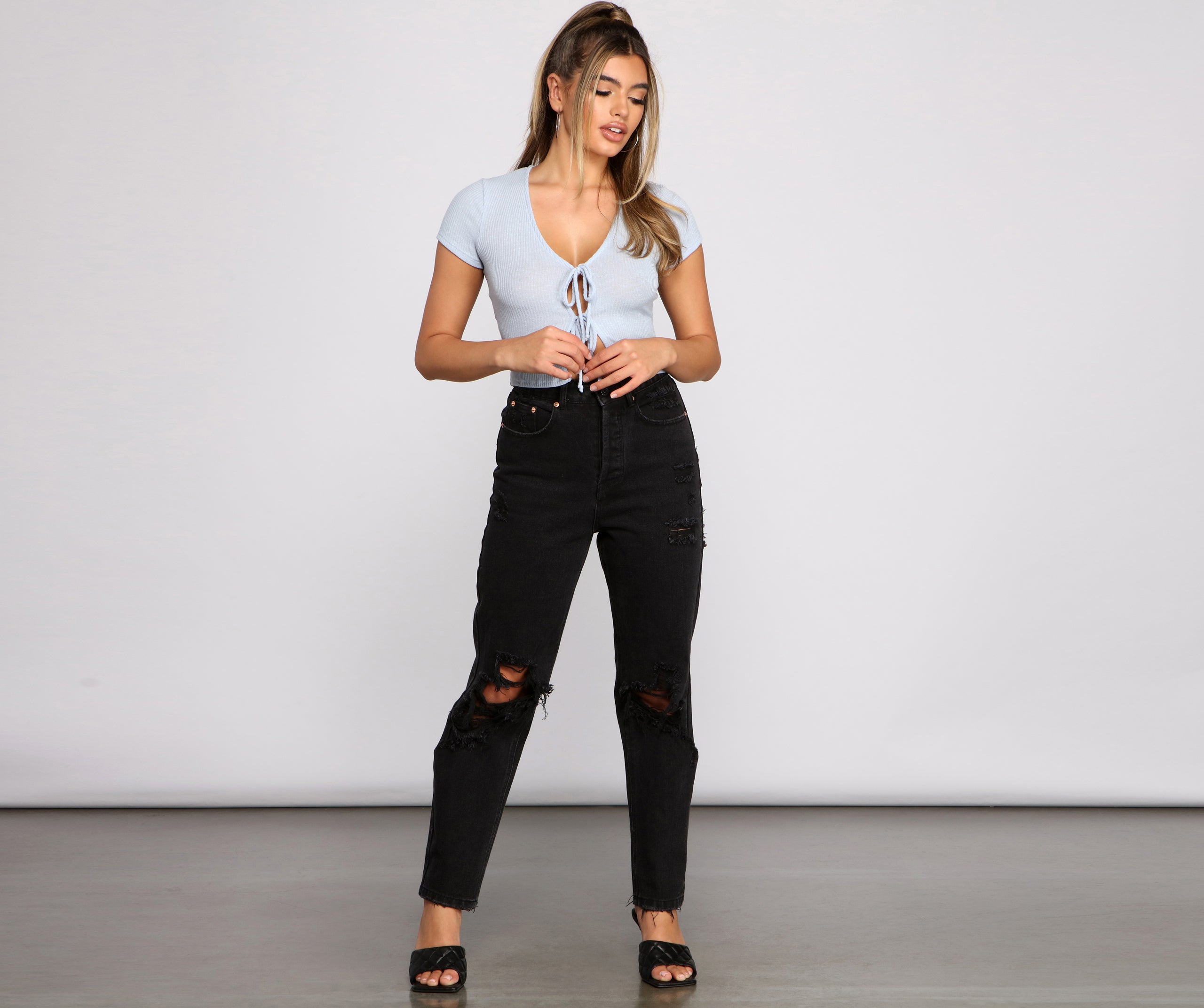 So Cheeky Ribbed Knit Tie Front Top - Image 8