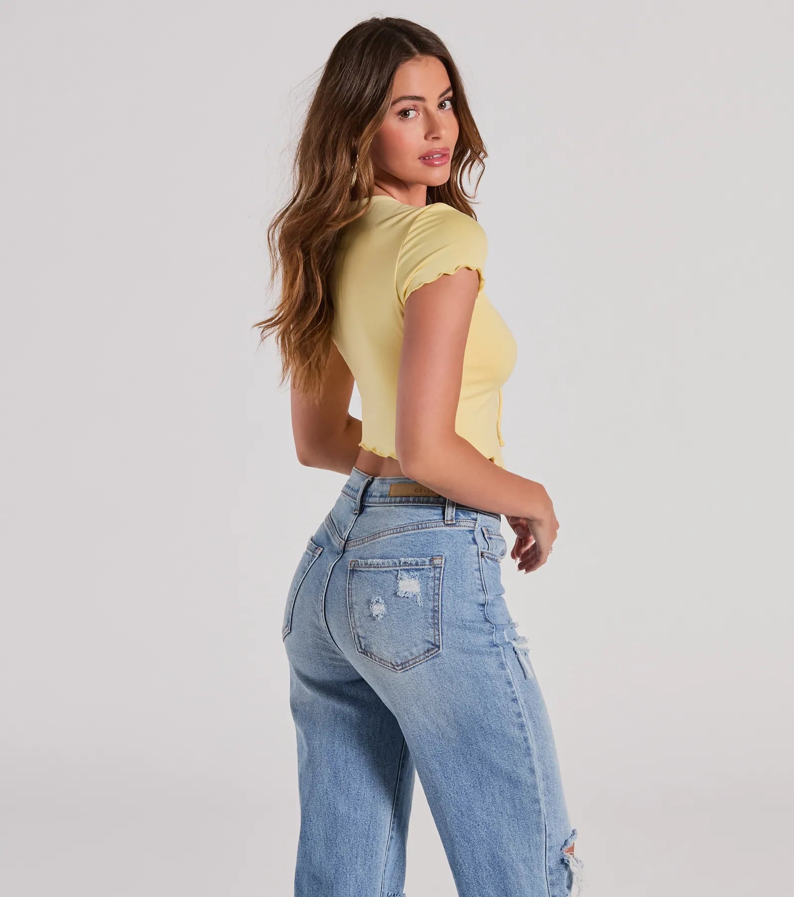 Somewhere Sweet Tie-Front Short Sleeve Crop Top - Image 2