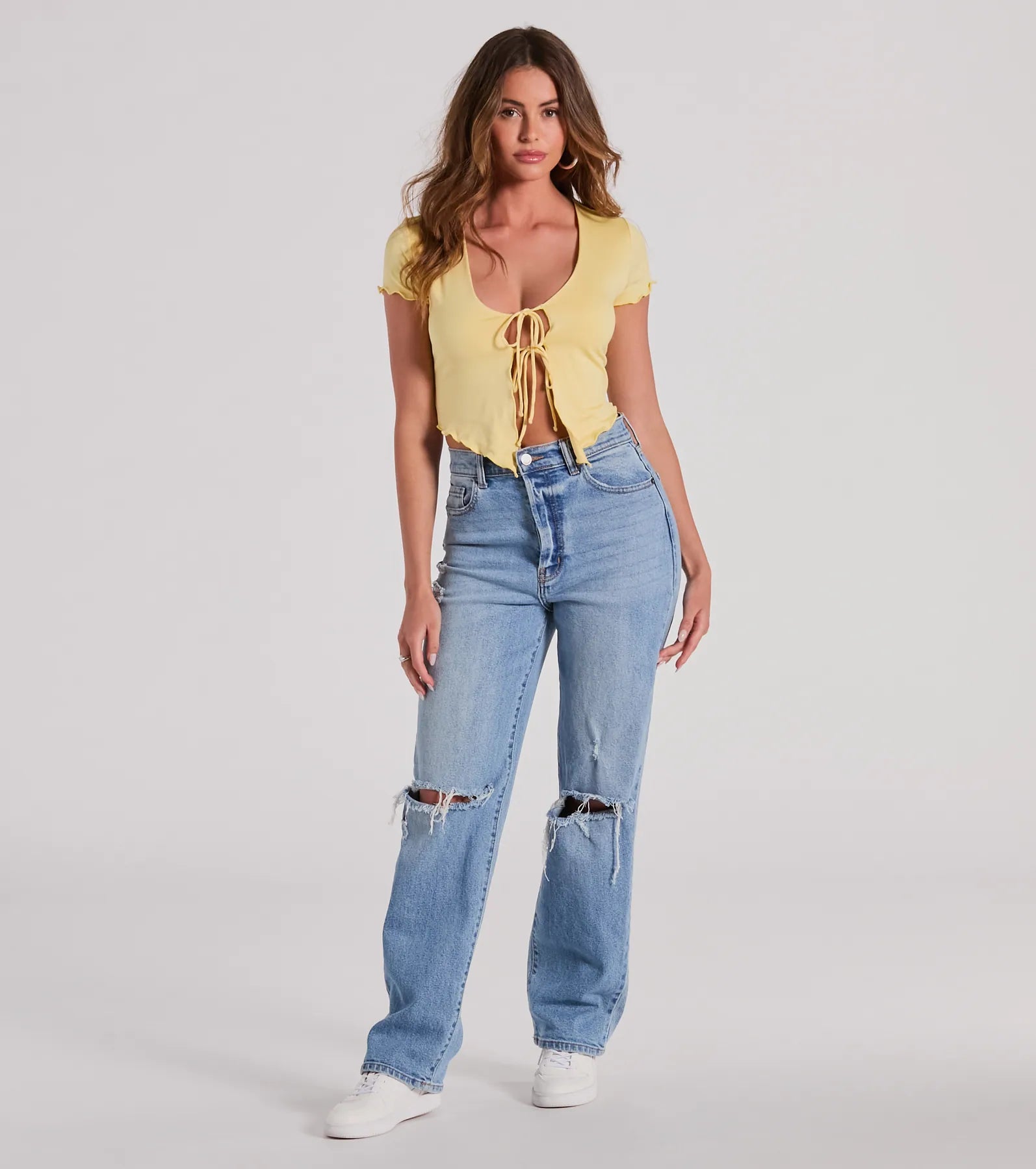 Somewhere Sweet Tie-Front Short Sleeve Crop Top - Image 3