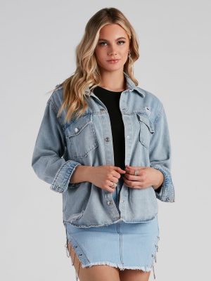 Never Gets Old Denim Distressed Shacket