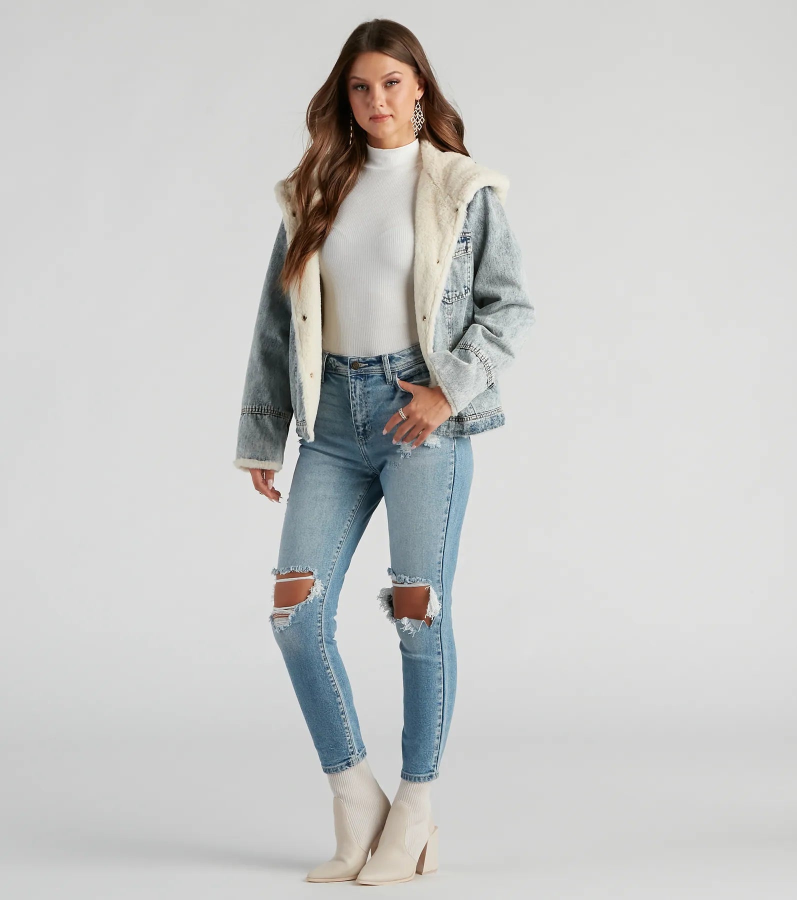 All The Feels Faux Fur Lined Denim Jacket - Image 3