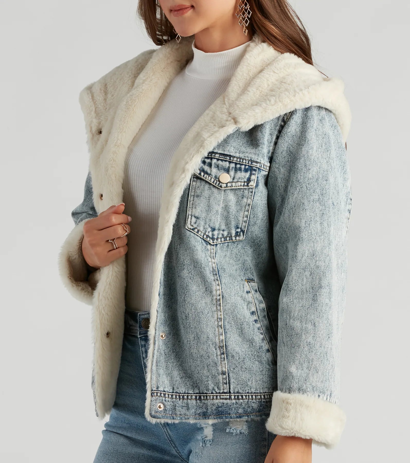 All The Feels Faux Fur Lined Denim Jacket - Image 4