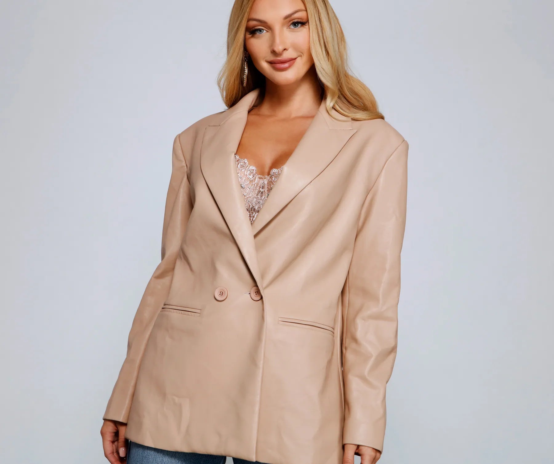 Trendy Oversized Faux Leather Blazer - Image 7