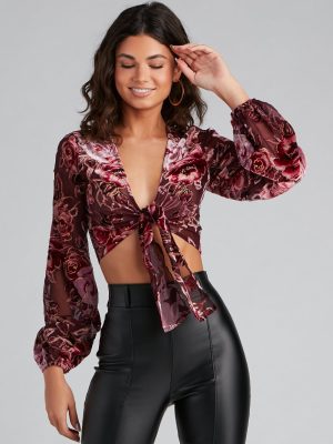 Luxe Velvet Floral Tie-Front Top
