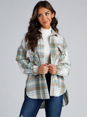 Keeping Knit Casual Plaid Shacket