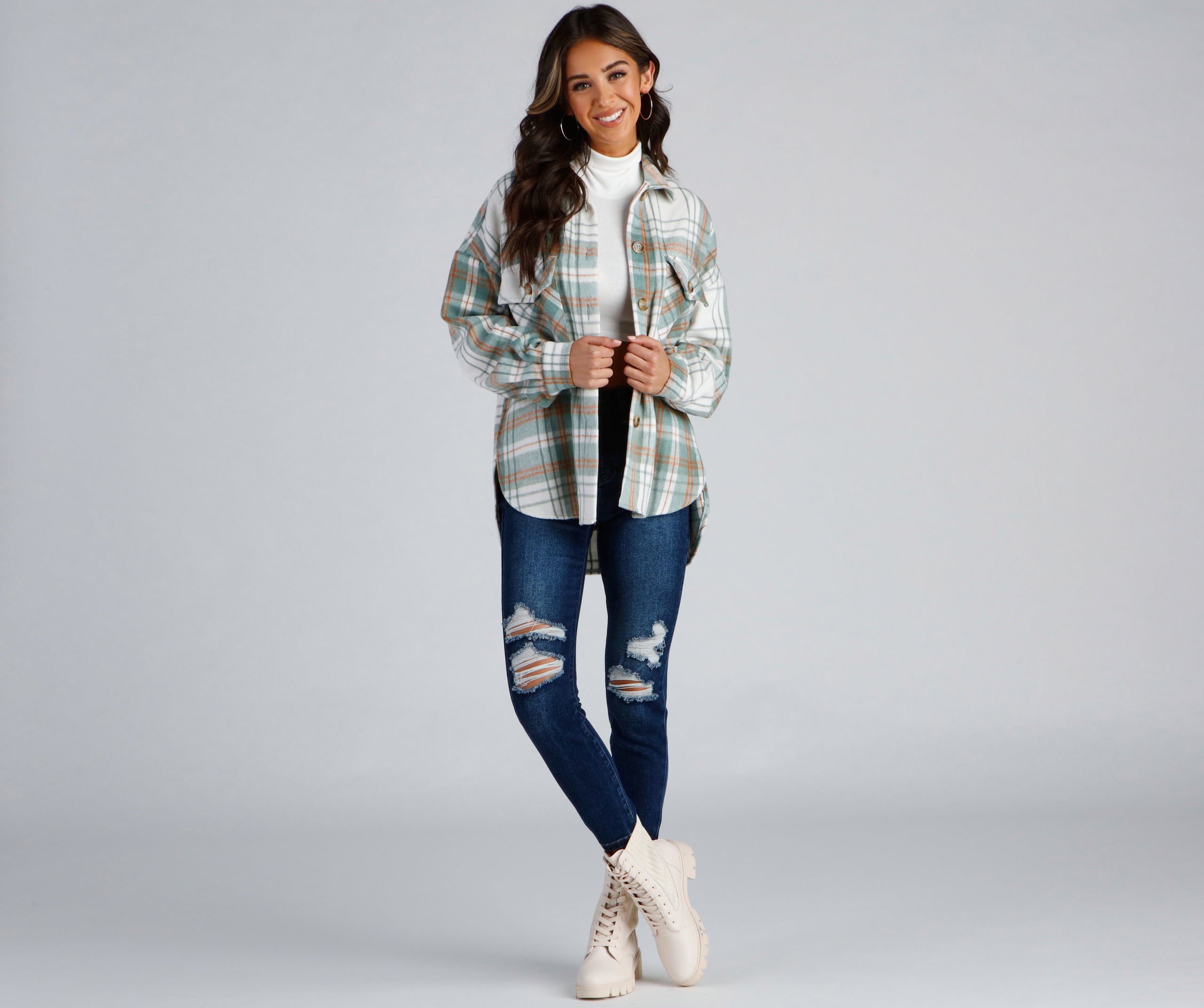 Keeping Knit Casual Plaid Shacket - Image 4