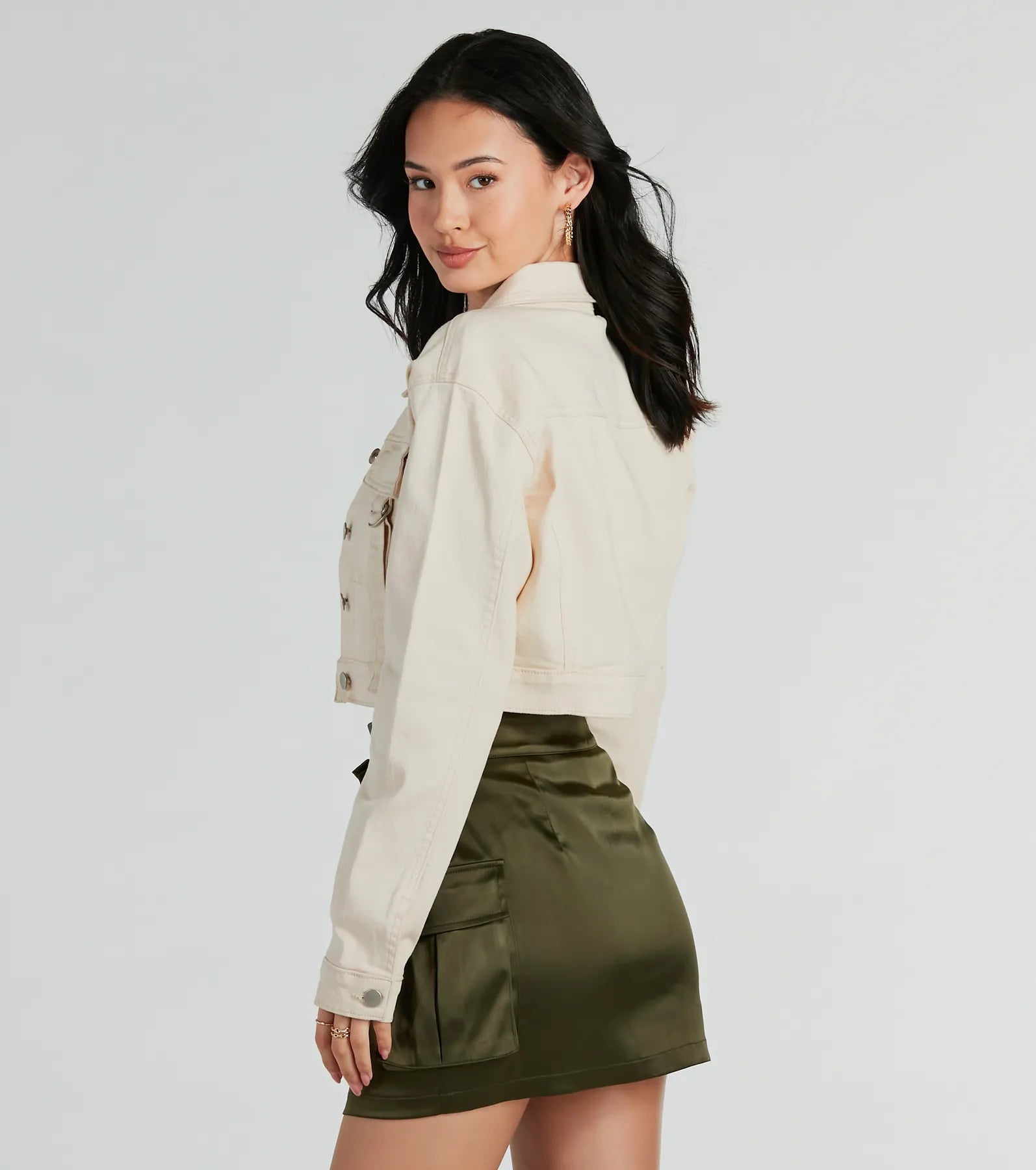 Trendy Nature Cargo Woven Crop Jacket - Image 2