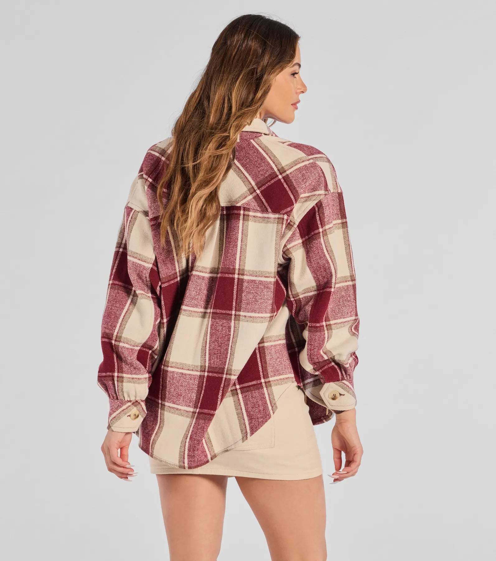 Comfy Cozy Vibes Plaid Woven Oversized Shacket - Image 2