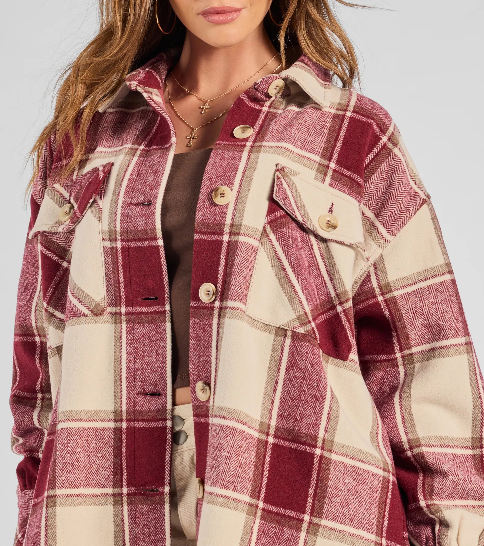 Comfy Cozy Vibes Plaid Woven Oversized Shacket - Image 4