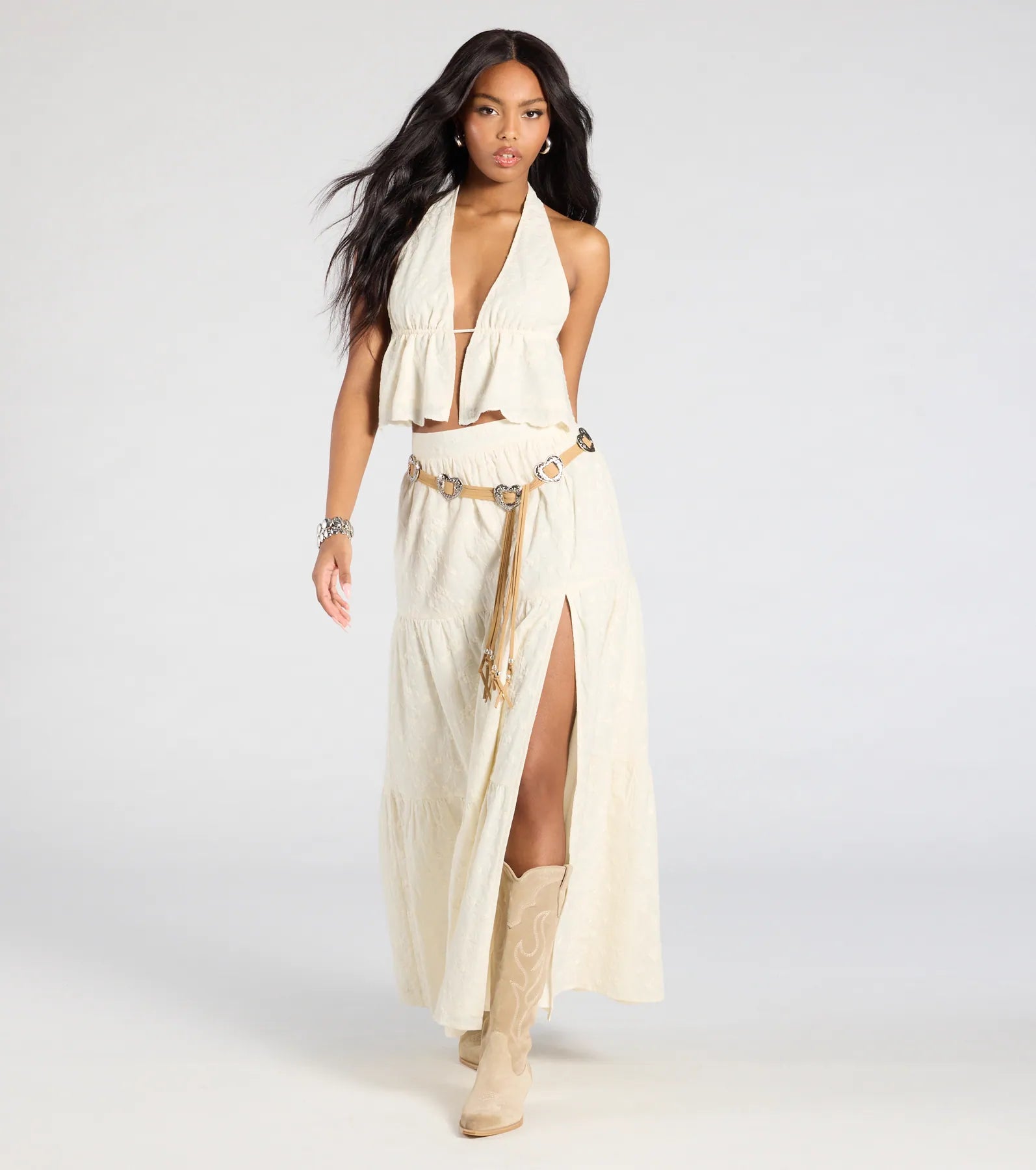 Free Spirit High-Rise Embroidered Slit Maxi Skirt - Image 2