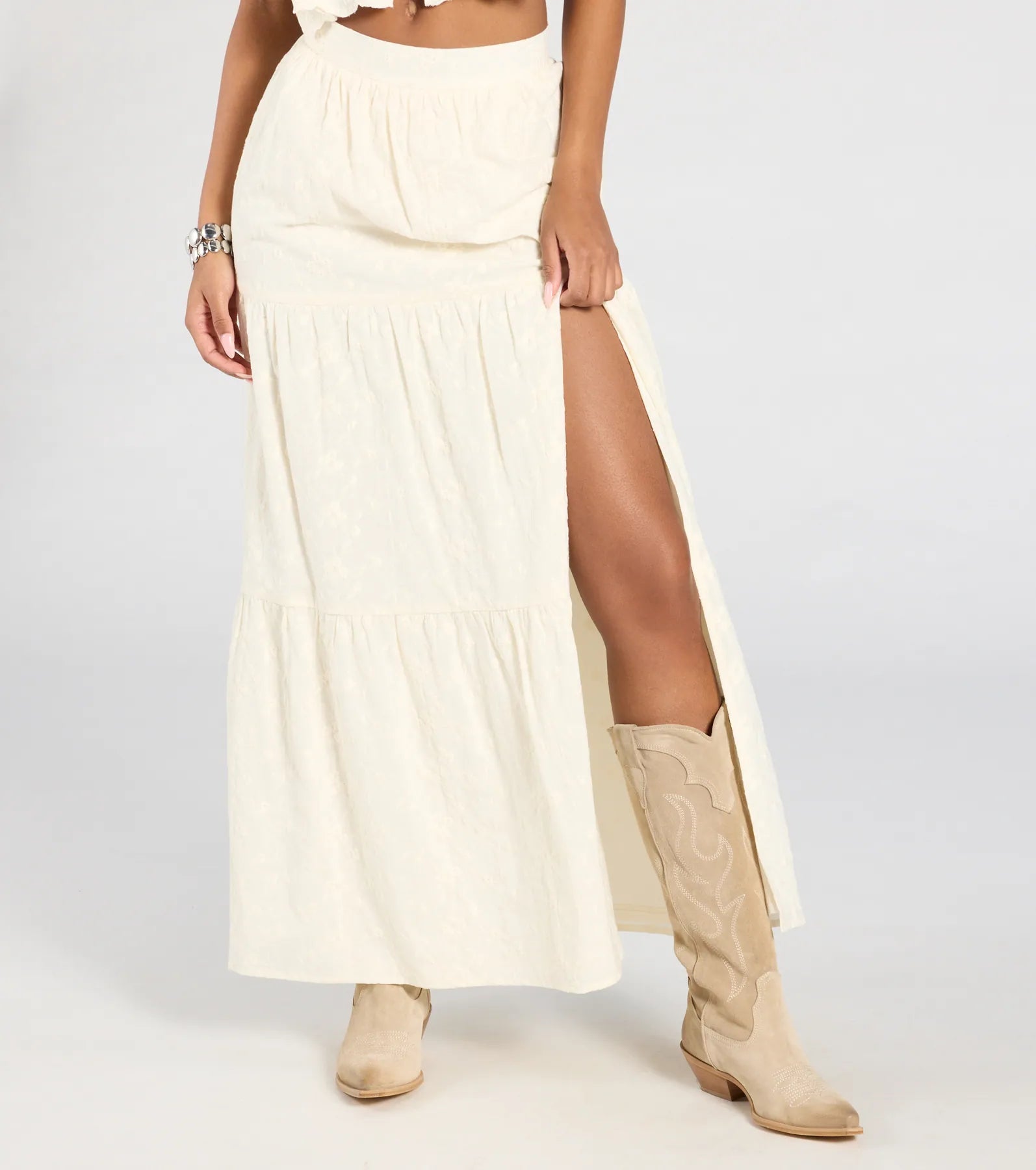 Free Spirit High-Rise Embroidered Slit Maxi Skirt - Image 5