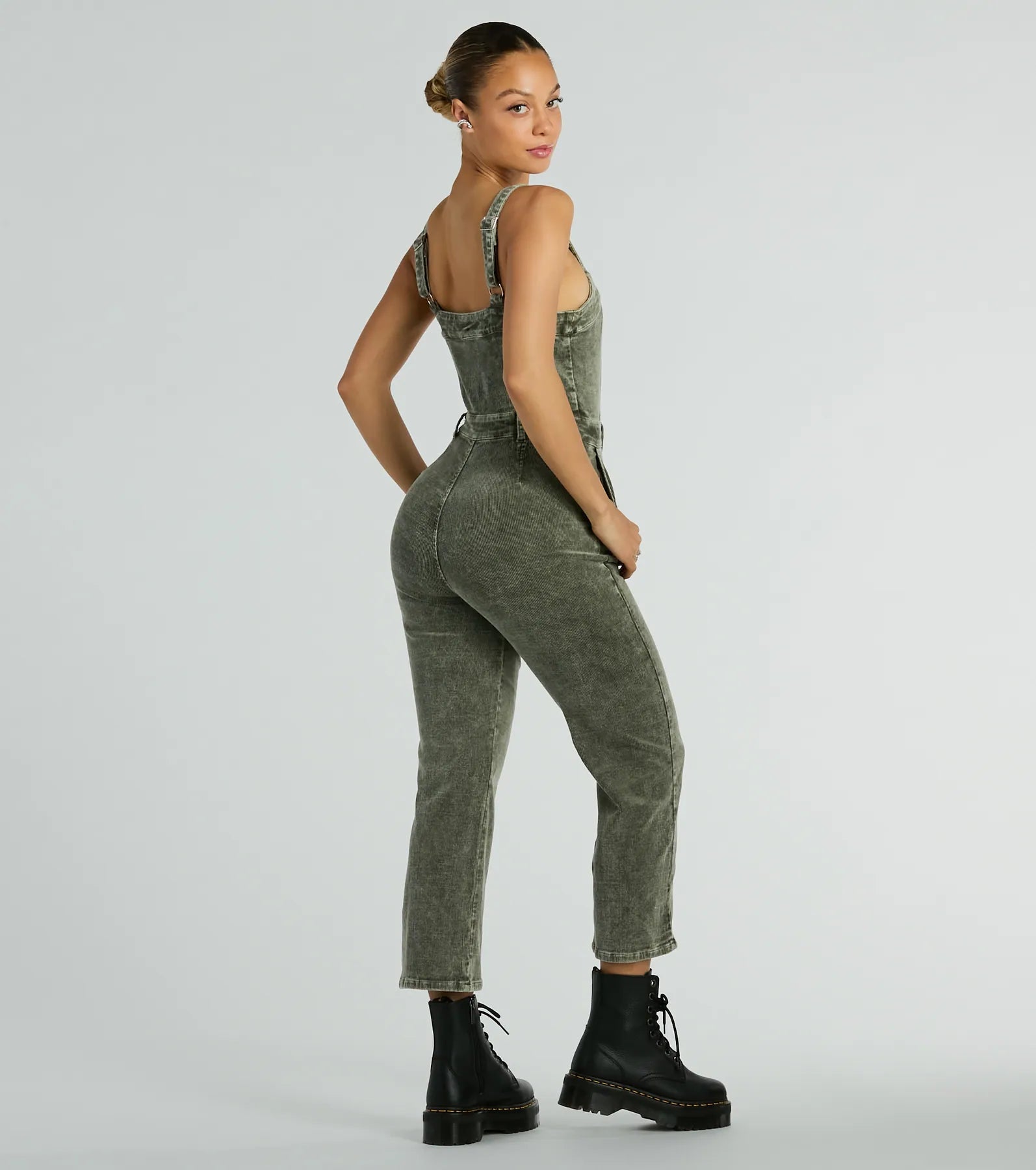 Stylish Edge Acid-Wash Corduroy Jumpsuit - Image 2