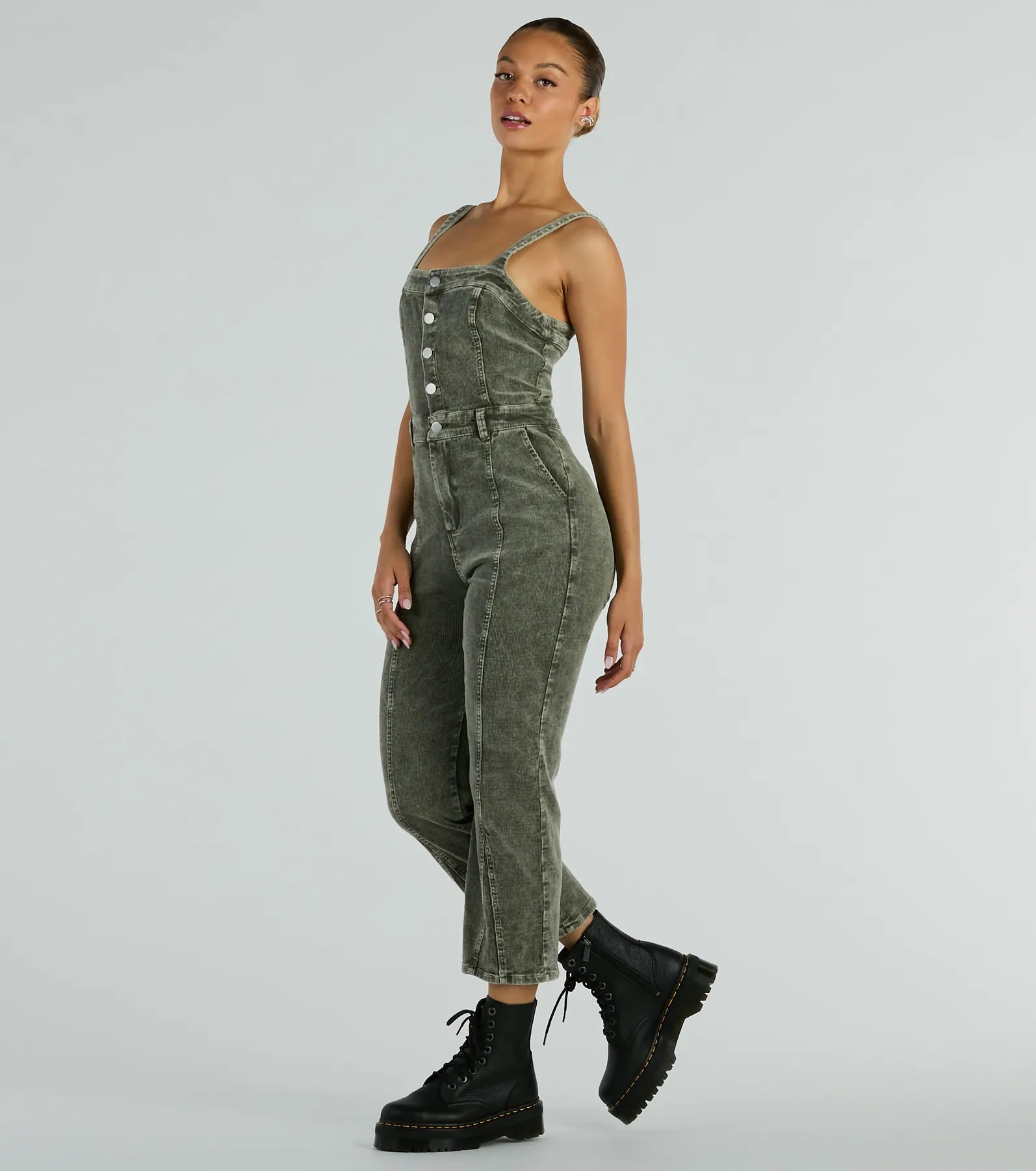 Stylish Edge Acid-Wash Corduroy Jumpsuit - Image 3