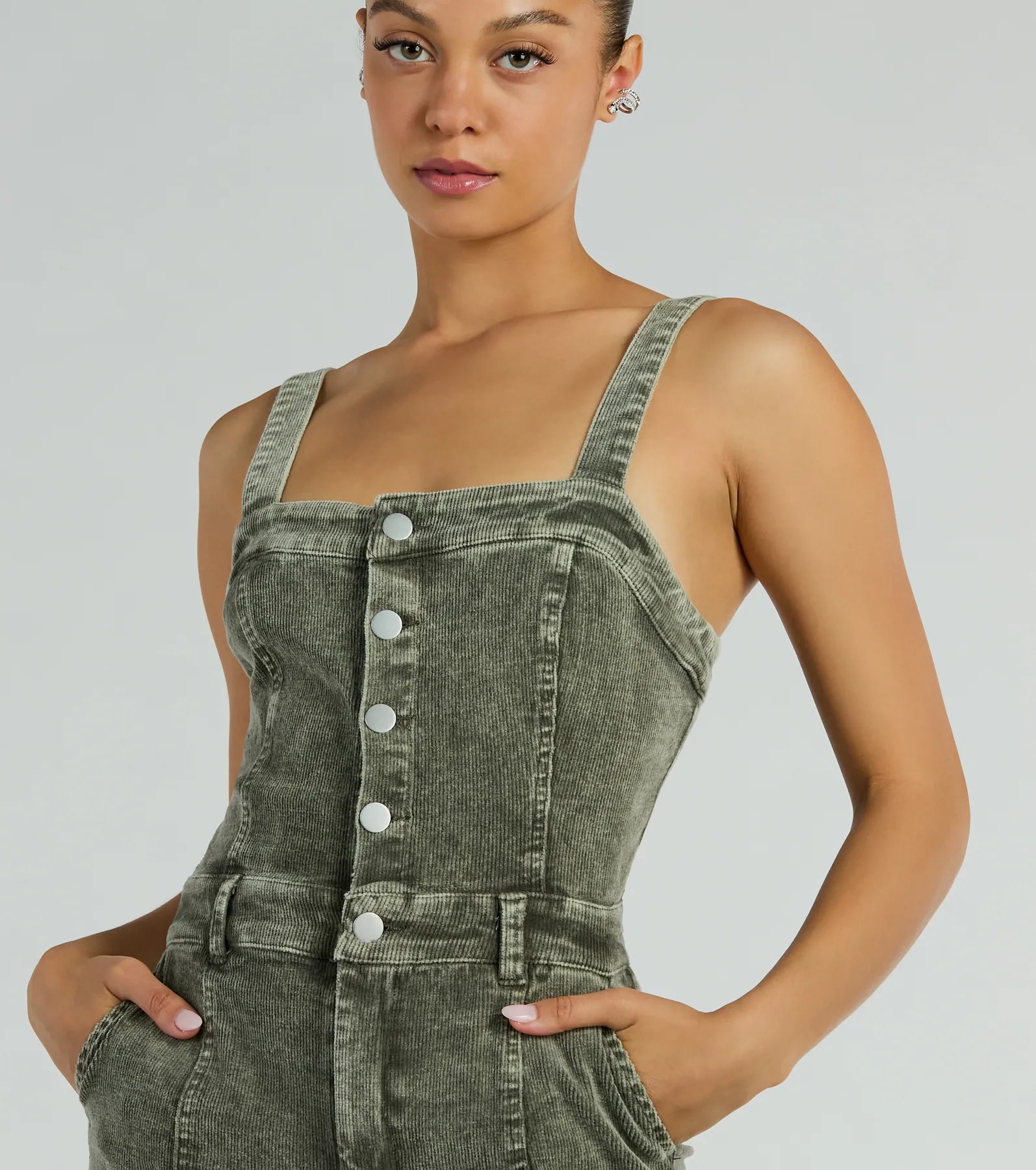 Stylish Edge Acid-Wash Corduroy Jumpsuit - Image 4
