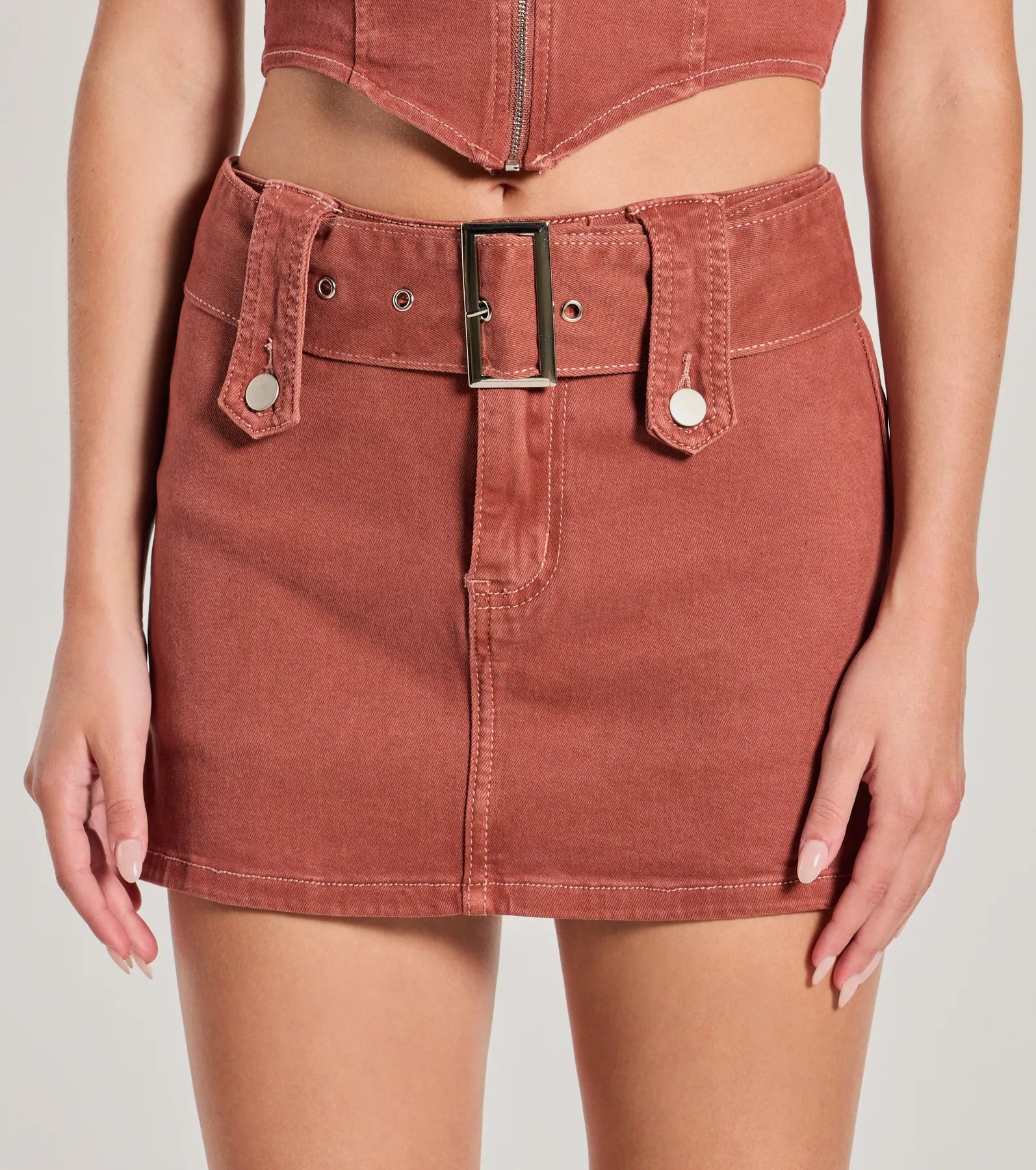 Carefree Cool Mid Rise Belted Denim Skort - Image 3