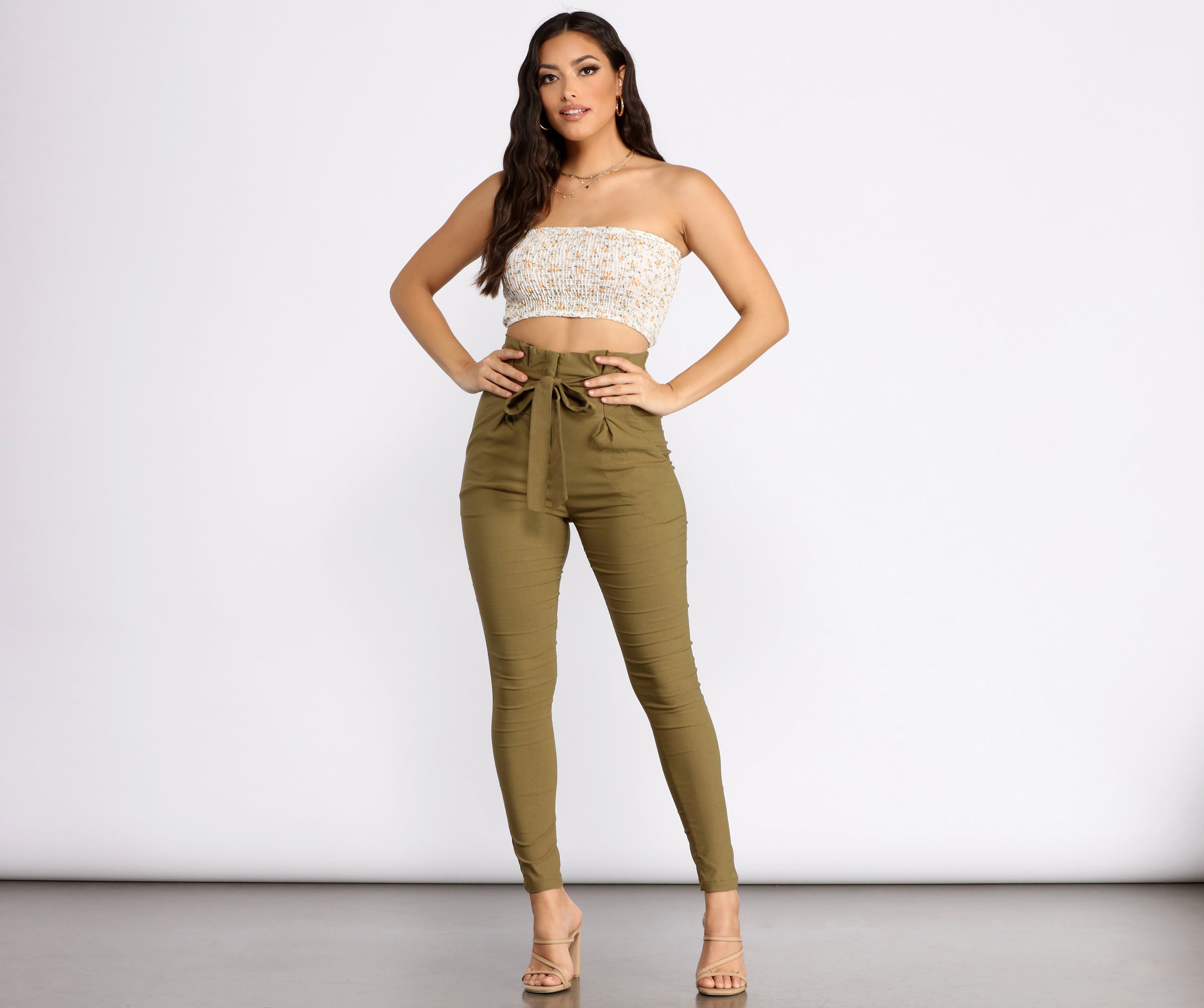 Tie Waist Skinny Paperbag Pants - Image 8