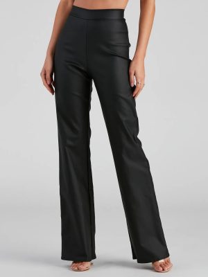 Stylish Ambition Coated Wide-Leg Pants