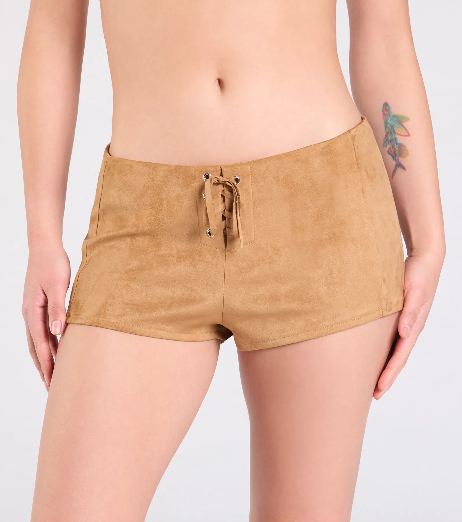 Sweet Beginnings Lace-Up Faux Suede Hot Shorts - Image 4