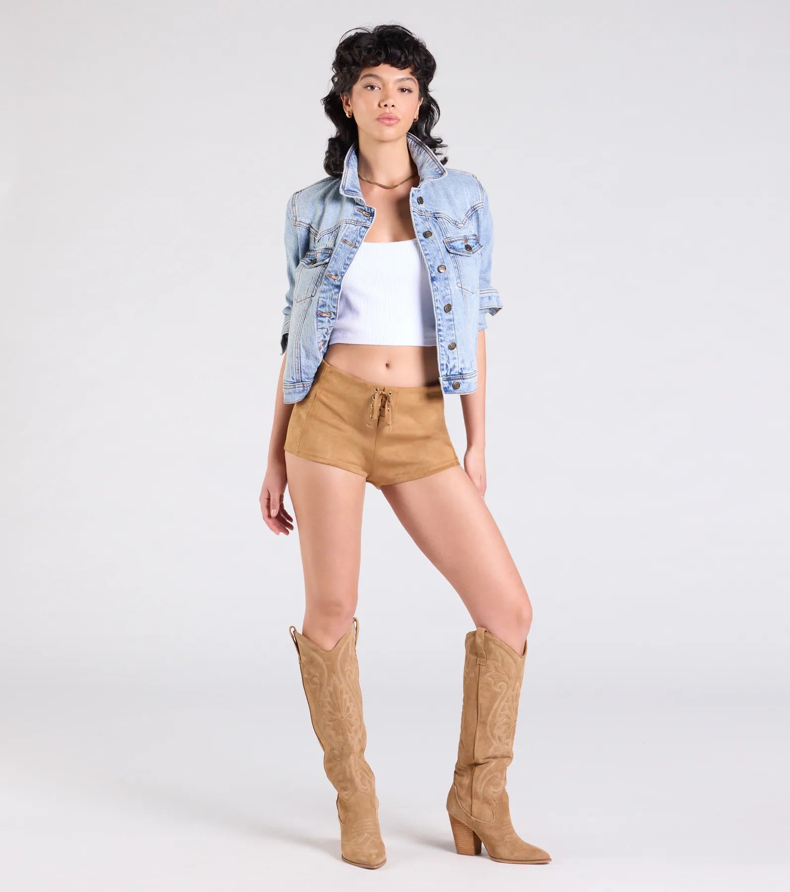 Sweet Beginnings Lace-Up Faux Suede Hot Shorts - Image 5
