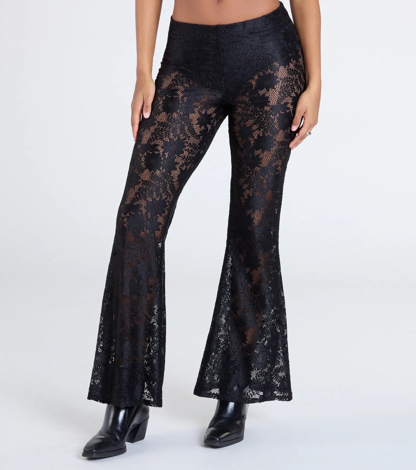 Sultry Boho Crochet Lace Flare Pants - Image 4