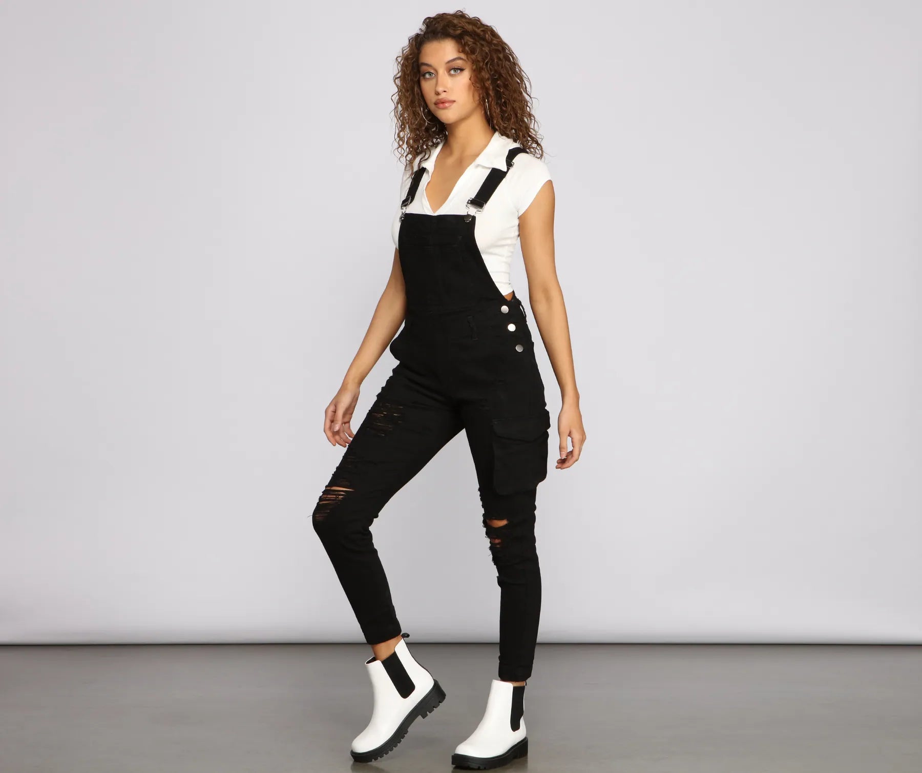Stylish Edge Destructed Overalls - Image 4