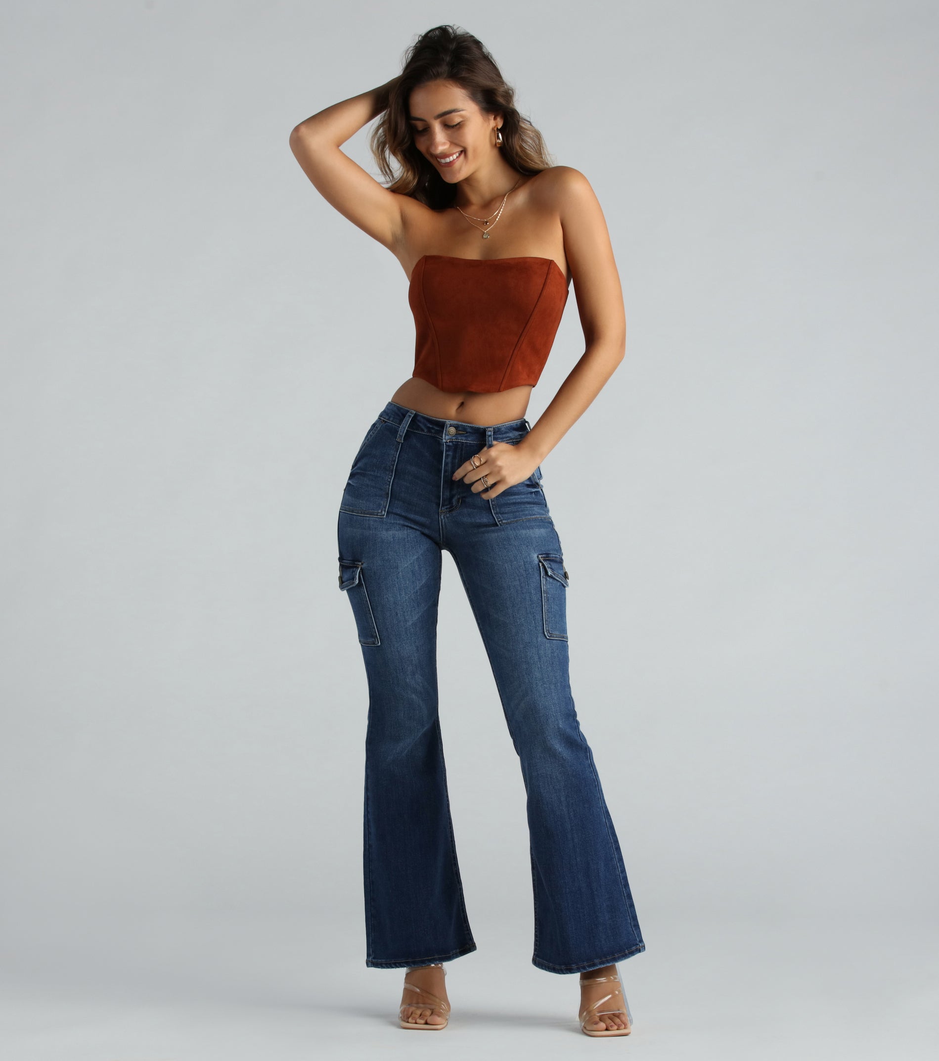 Major Flex High-Rise Cargo Flare Denim Jeans - Image 2