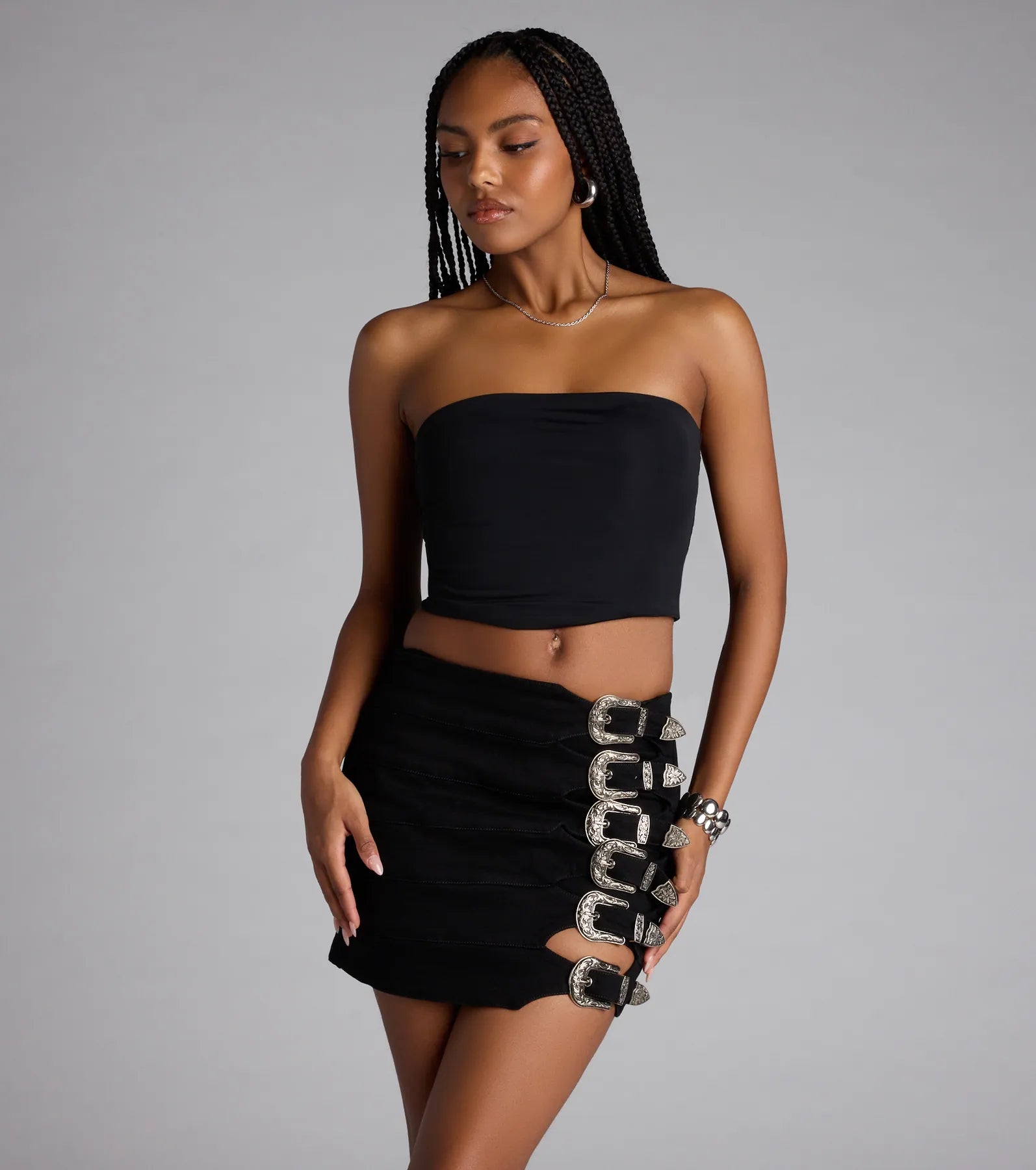 Buckle Down High-Rise Denim Skort - Image 6