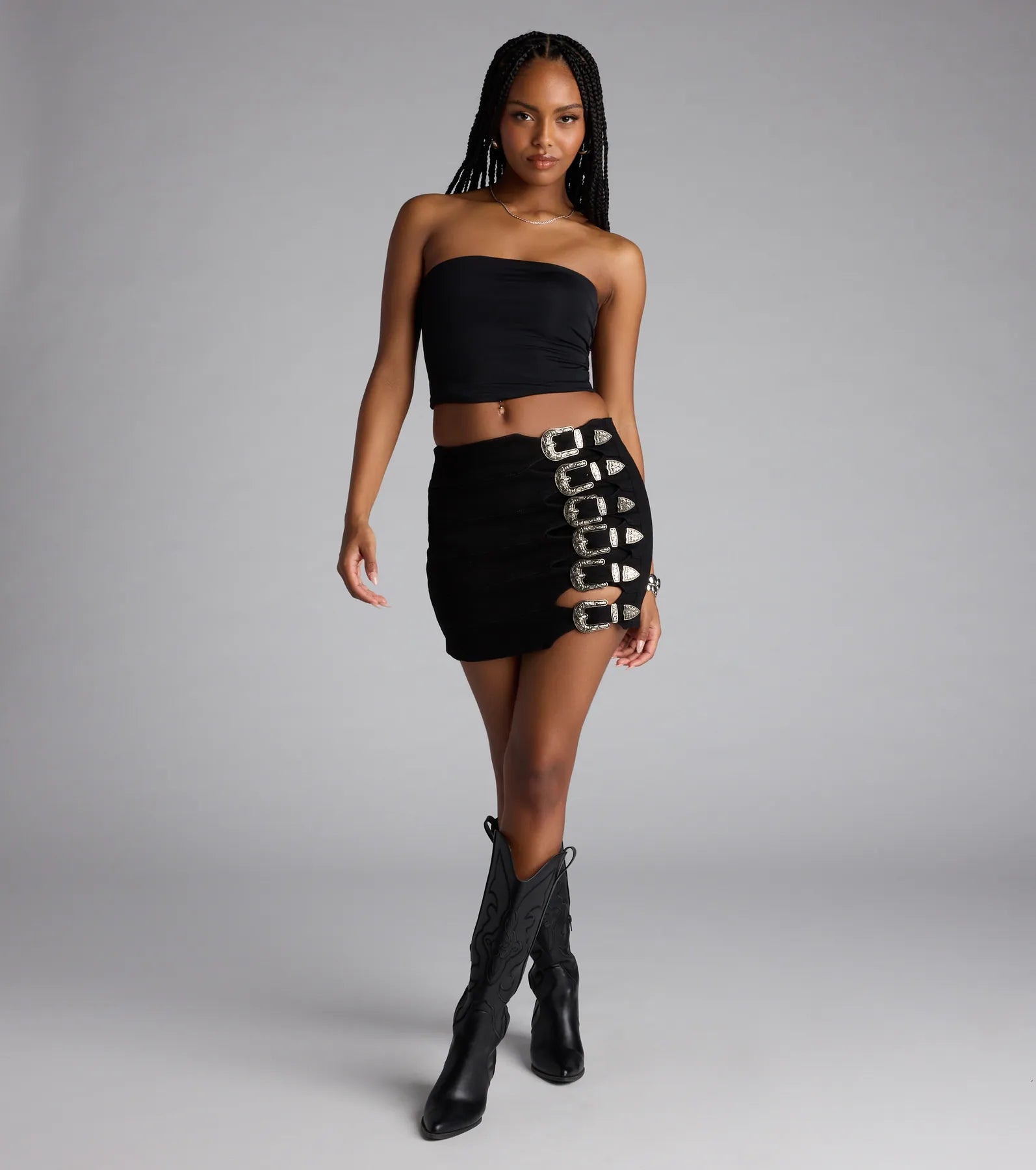 Buckle Down High-Rise Denim Skort - Image 9