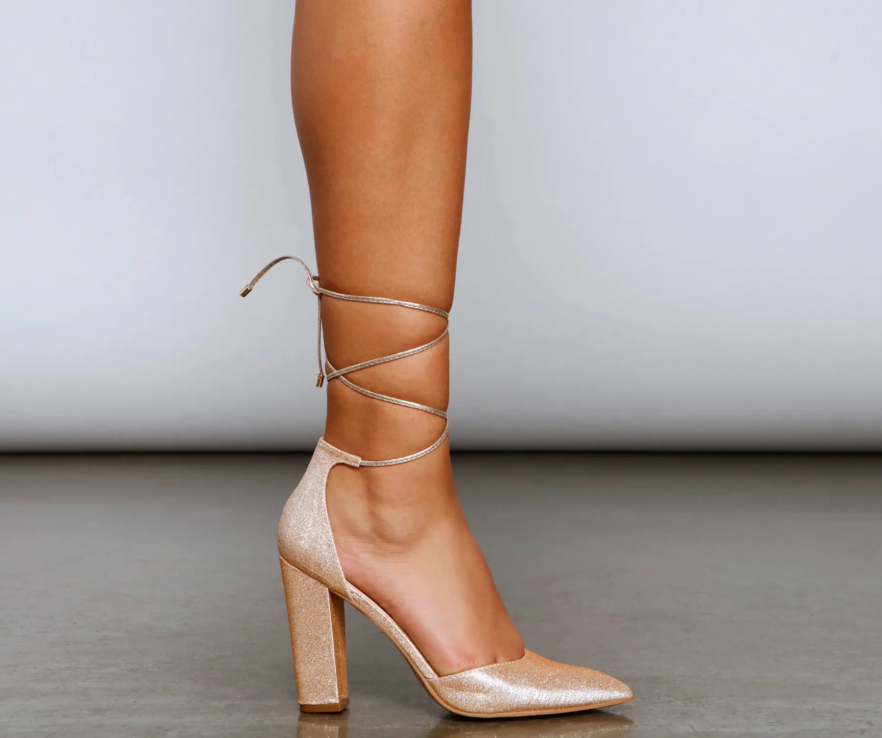 Glam Diva Glitter Lace-Up Block Heels - Image 4
