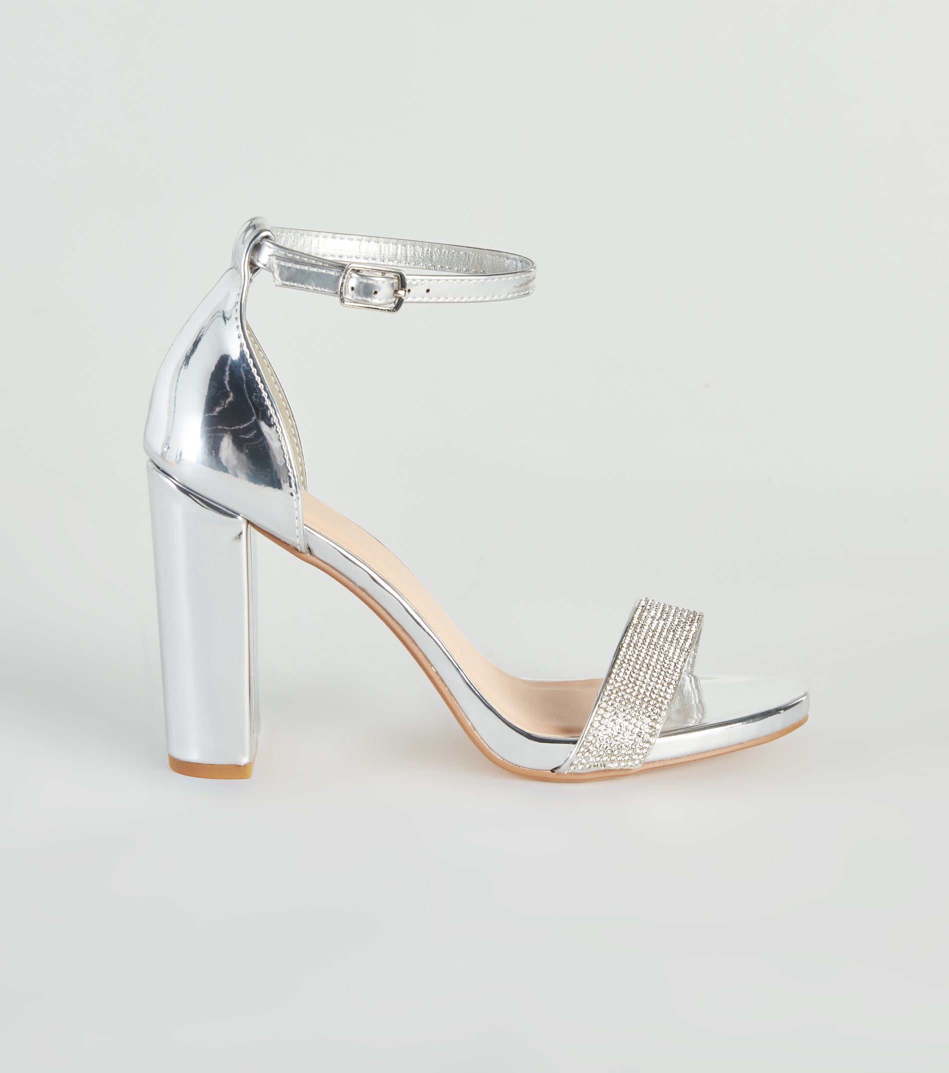 Mirrored Effect Rhinestone Metallic Heels - Image 2